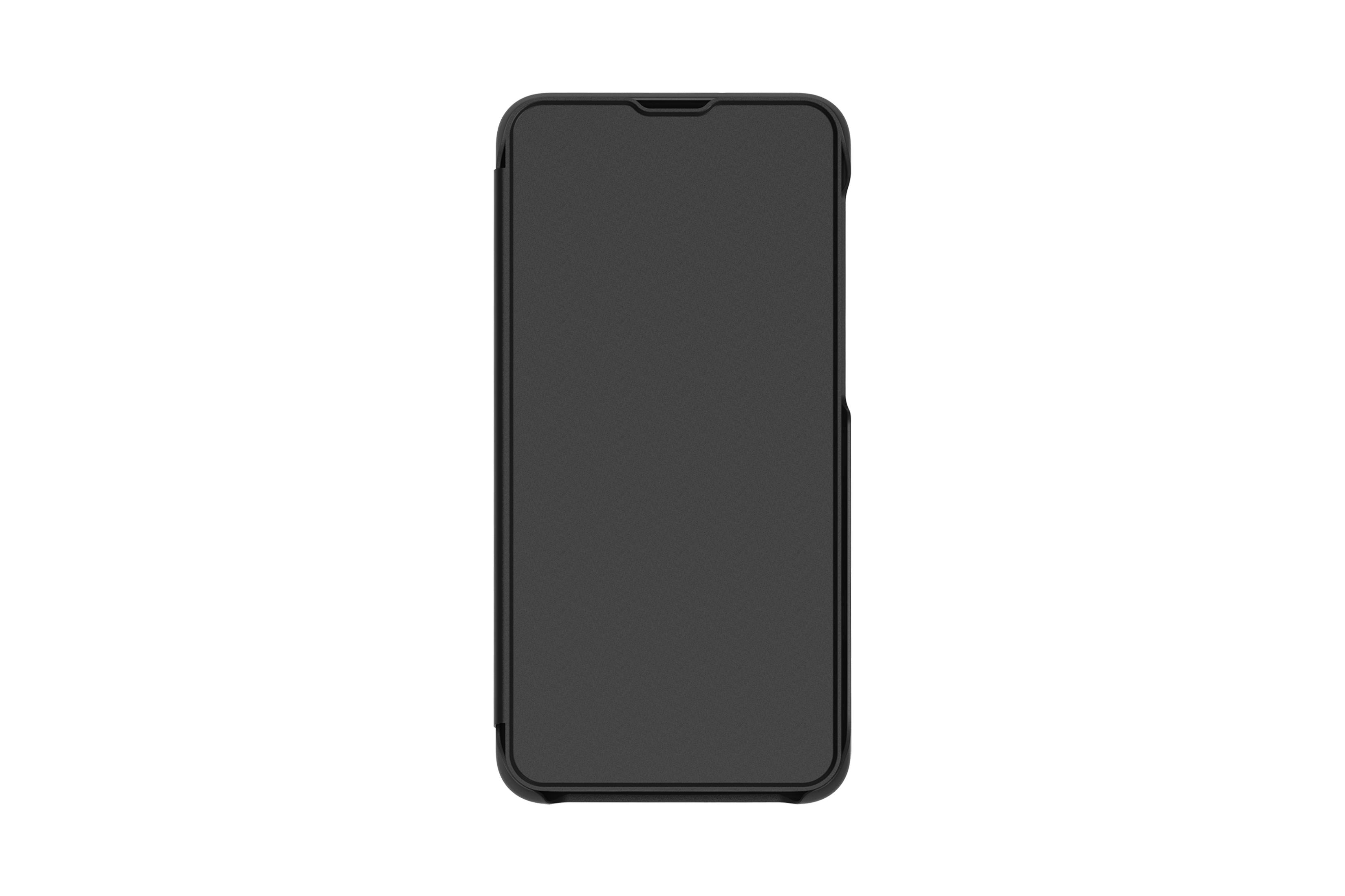 Uno smartphone nero dal design semplice, visualizzato su sfondo bianco.
