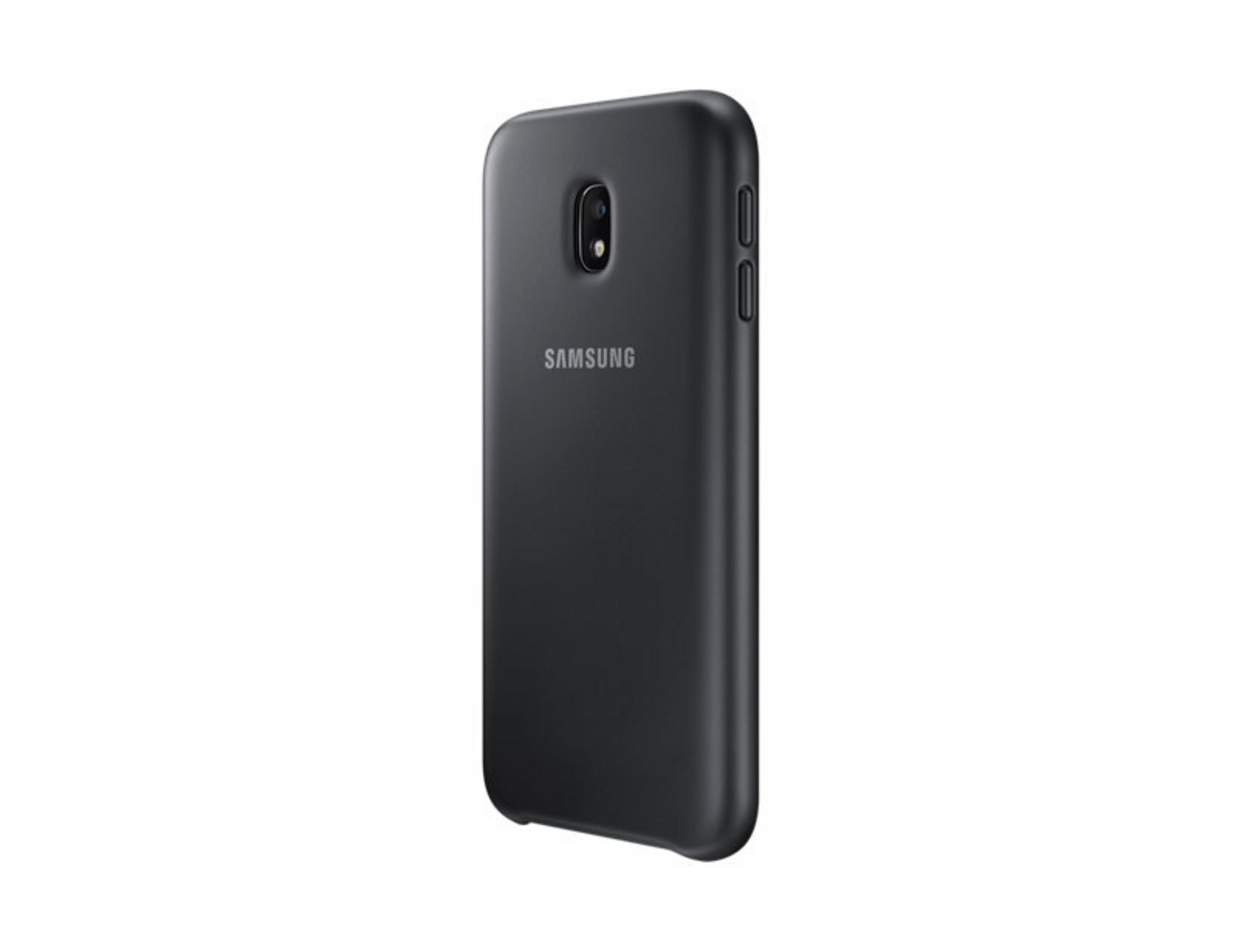 Telefono Samsung nero con obiettivo fotocamera e pulsanti laterali.