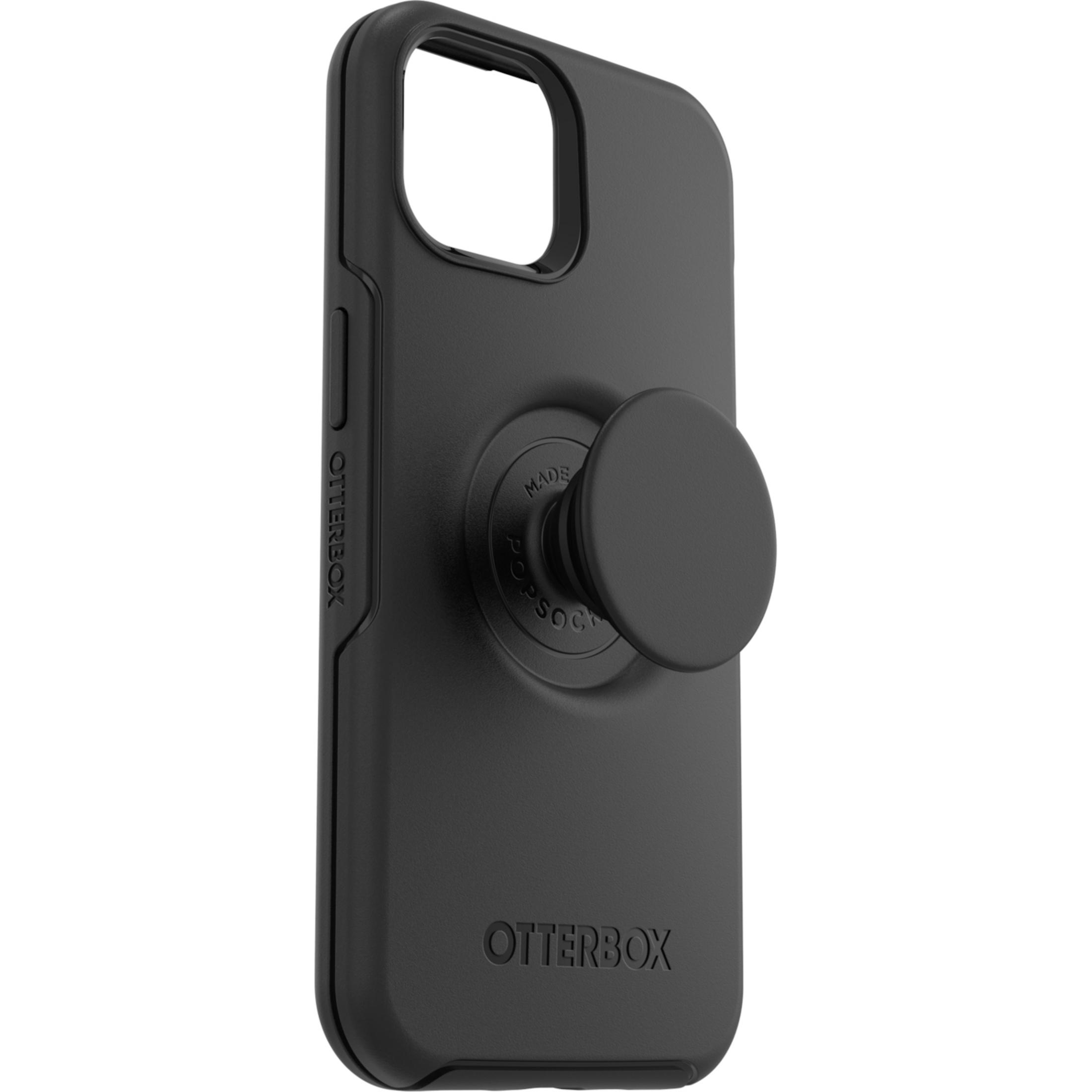 Schwarzes Handyhülle mit schwarzem PopSockets-Griff, auf der Rückseite.