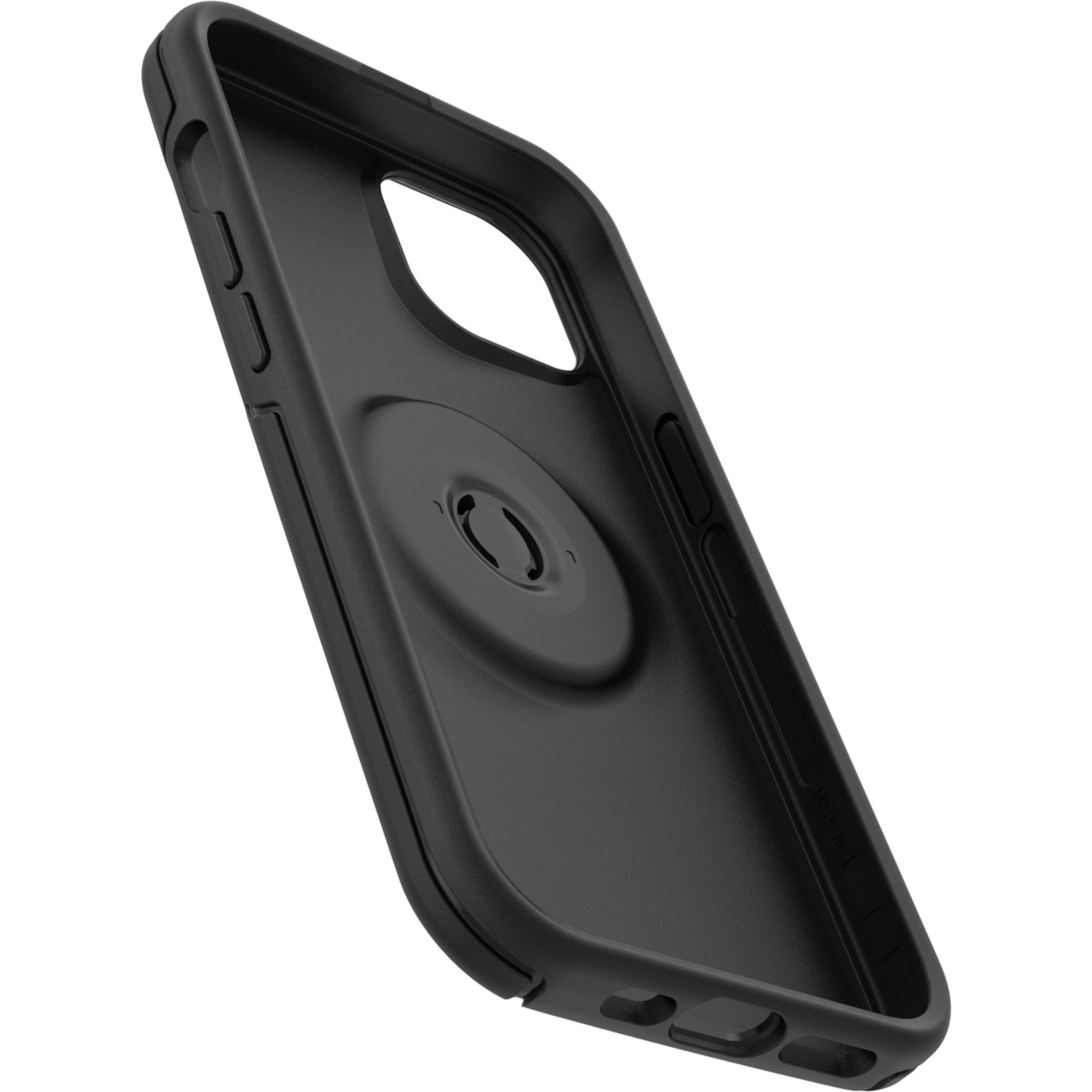 Schwarze Handyhülle mit integriertem Griff-Pop-Socket. Detailaufnahme.