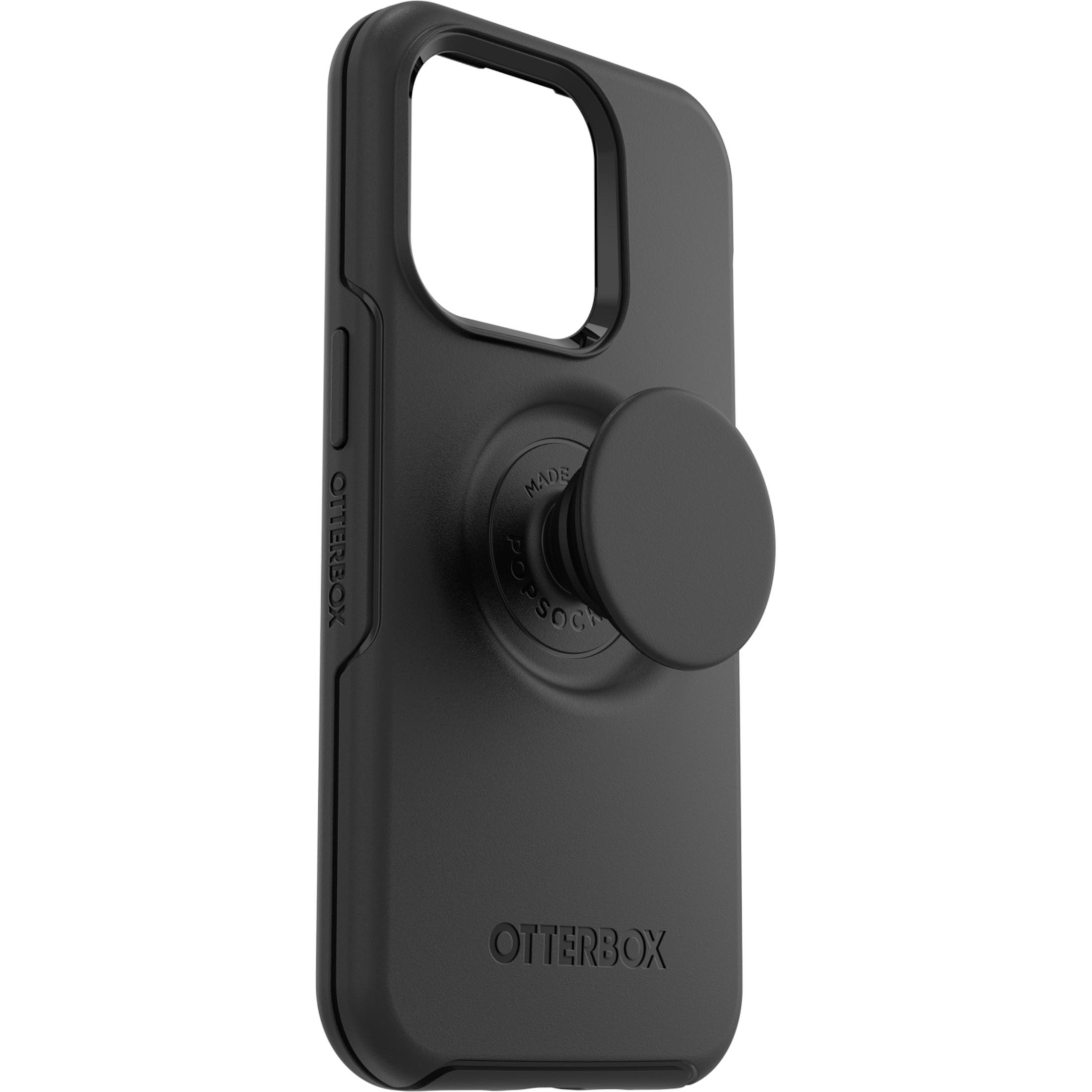 Schwarze Handyhülle mit integriertem Pop-Socket und Otterbox-Logo.