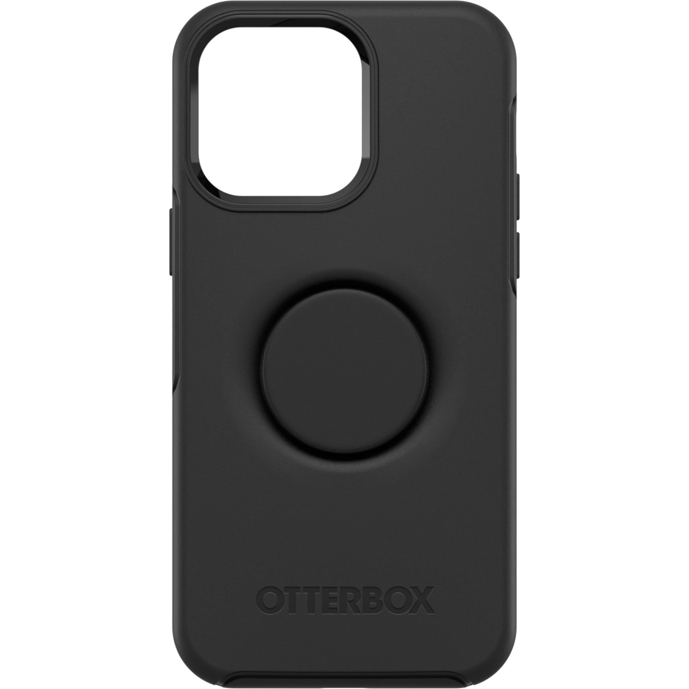 Schwarze Handyhülle mit einem runden Griff in der Mitte und Otterbox-Logo.