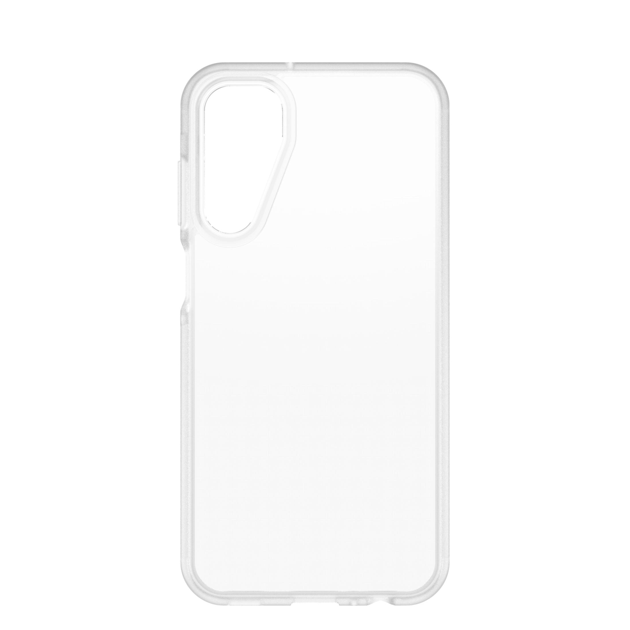 Een doorzichtige telefoonhoes met een uitsparing voor de cameralens.