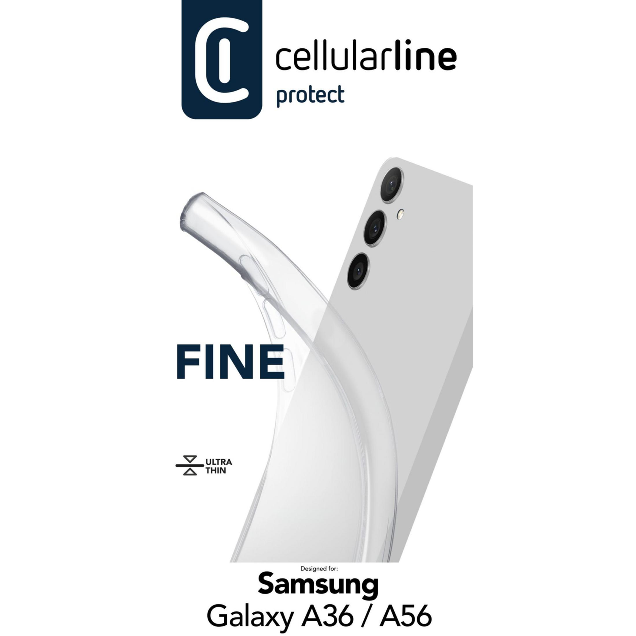 Cover trasparente per Samsung Galaxy A36/A56 con logo "FINE ULTRA THIN".