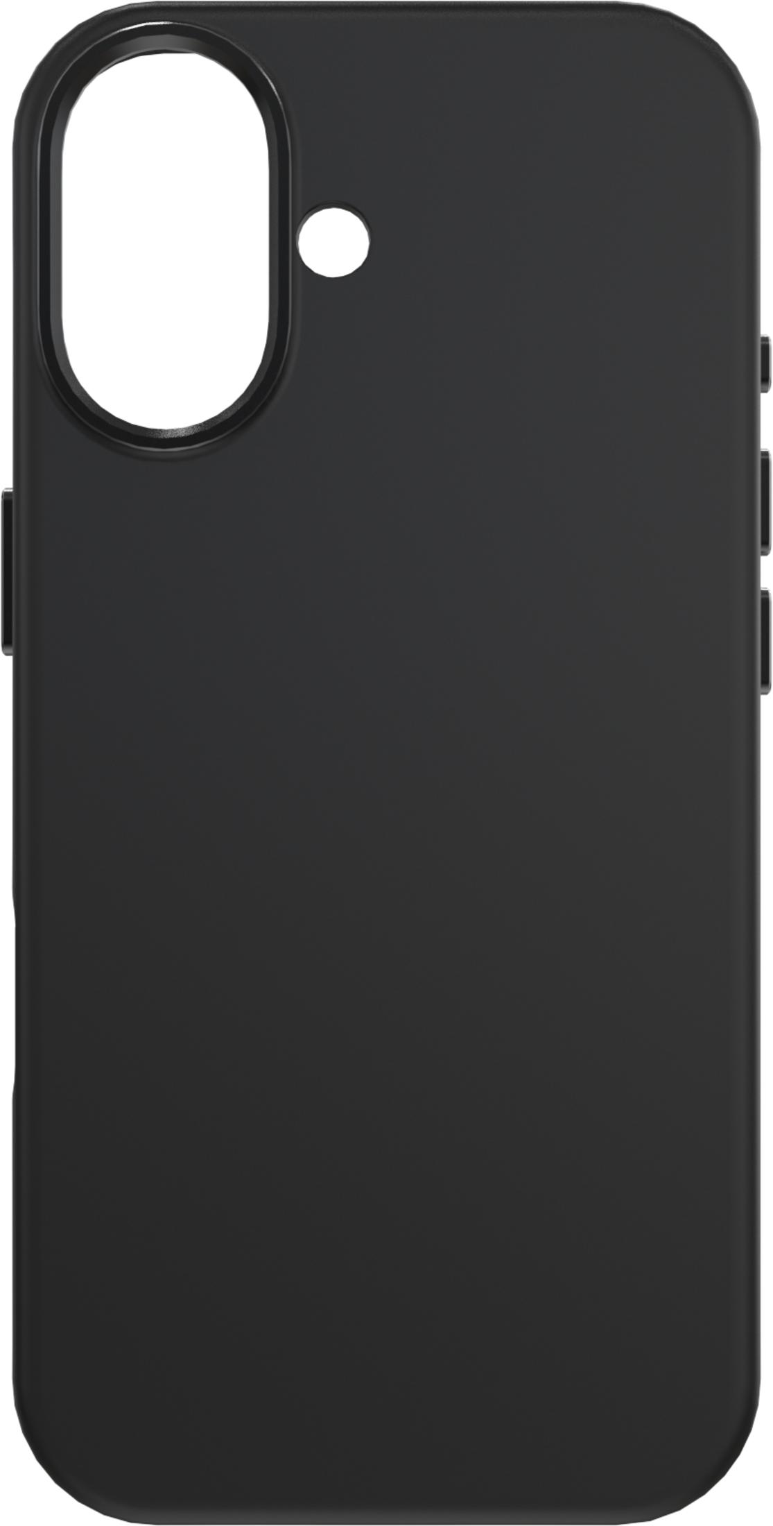 Funda negra para teléfono con recorte de cámara y botones.