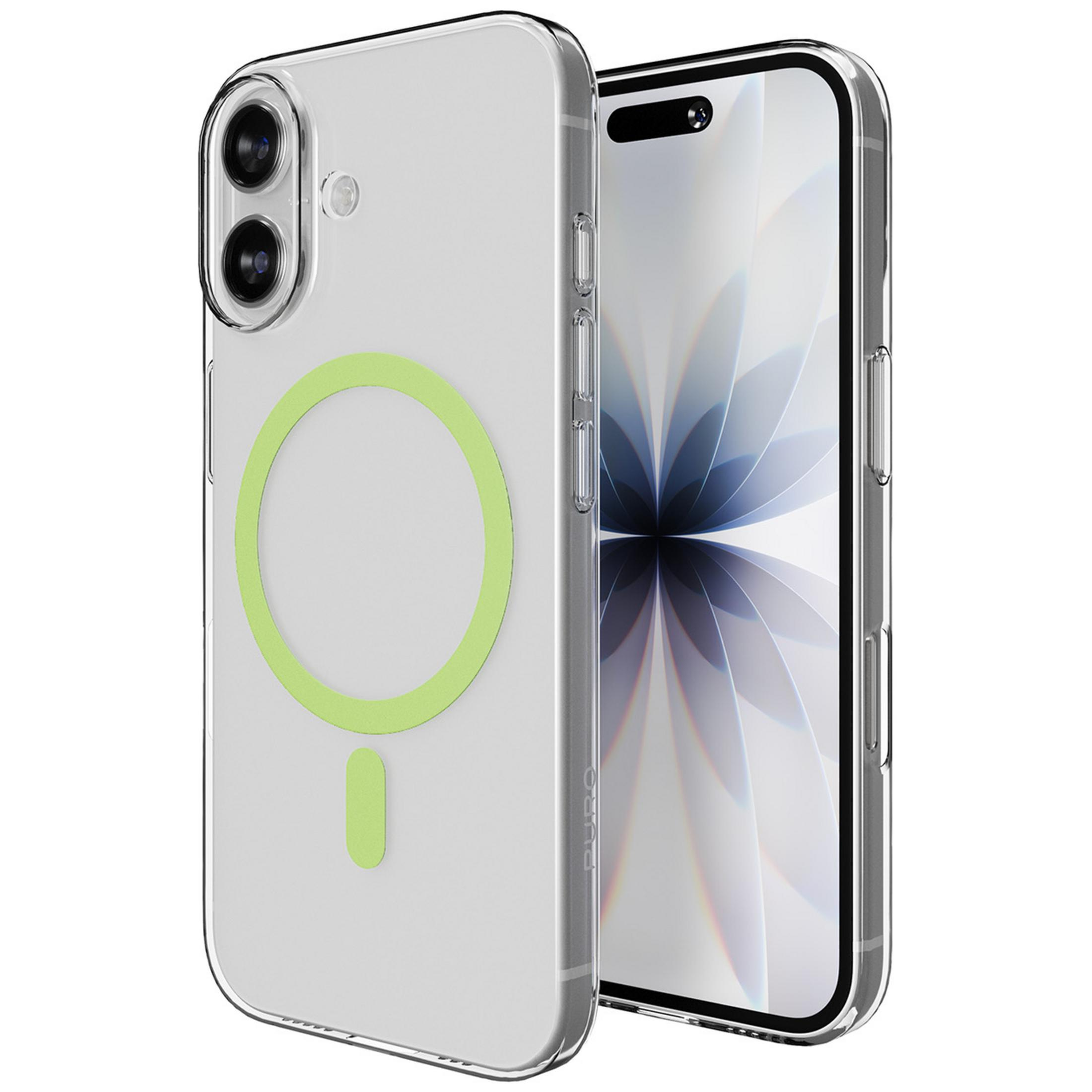 Transparente Hülle mit grünem Kreis und vertikalem Oval für ein Smartphone.
