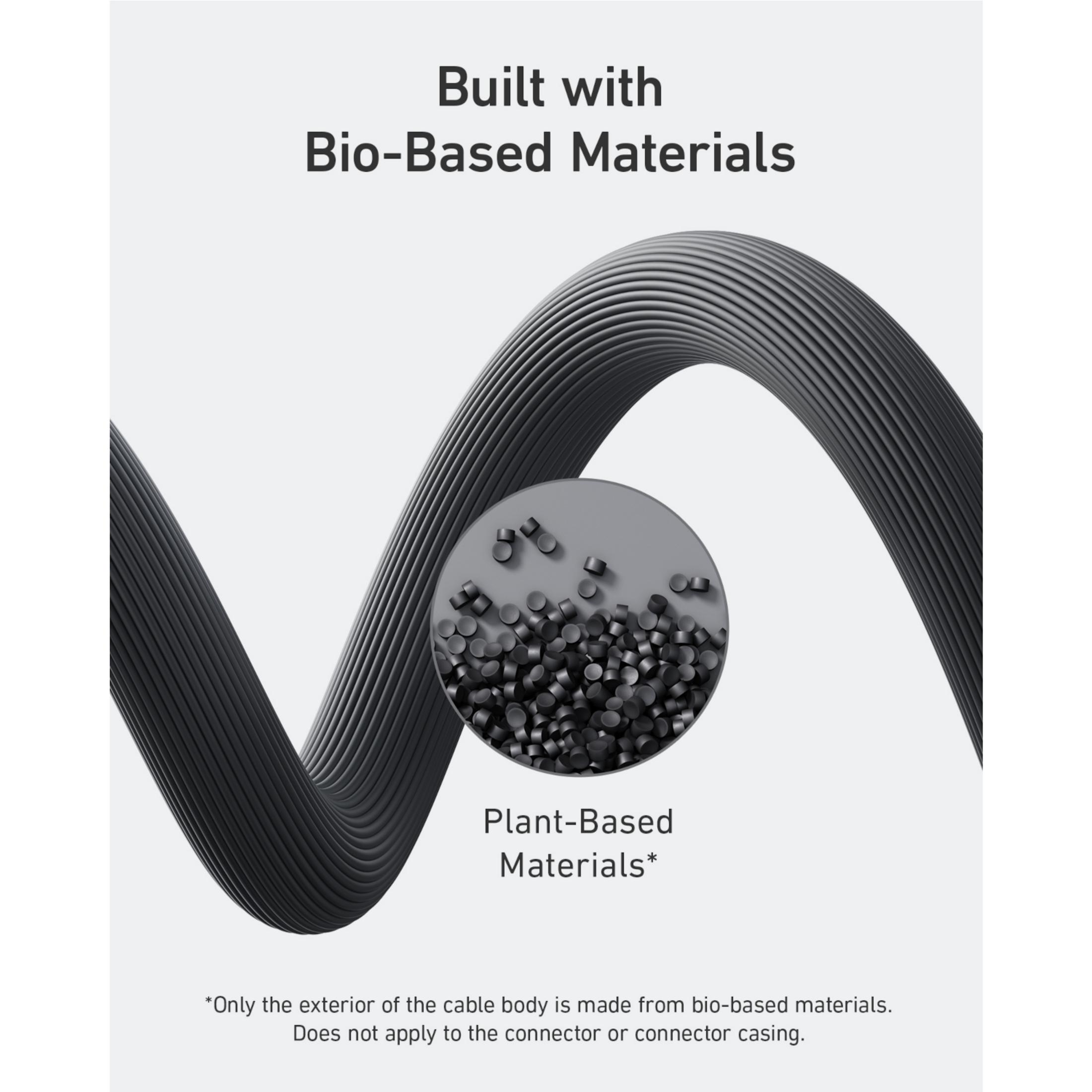 Un cavo nero con un primo piano di piccoli materiali simili a pellet.