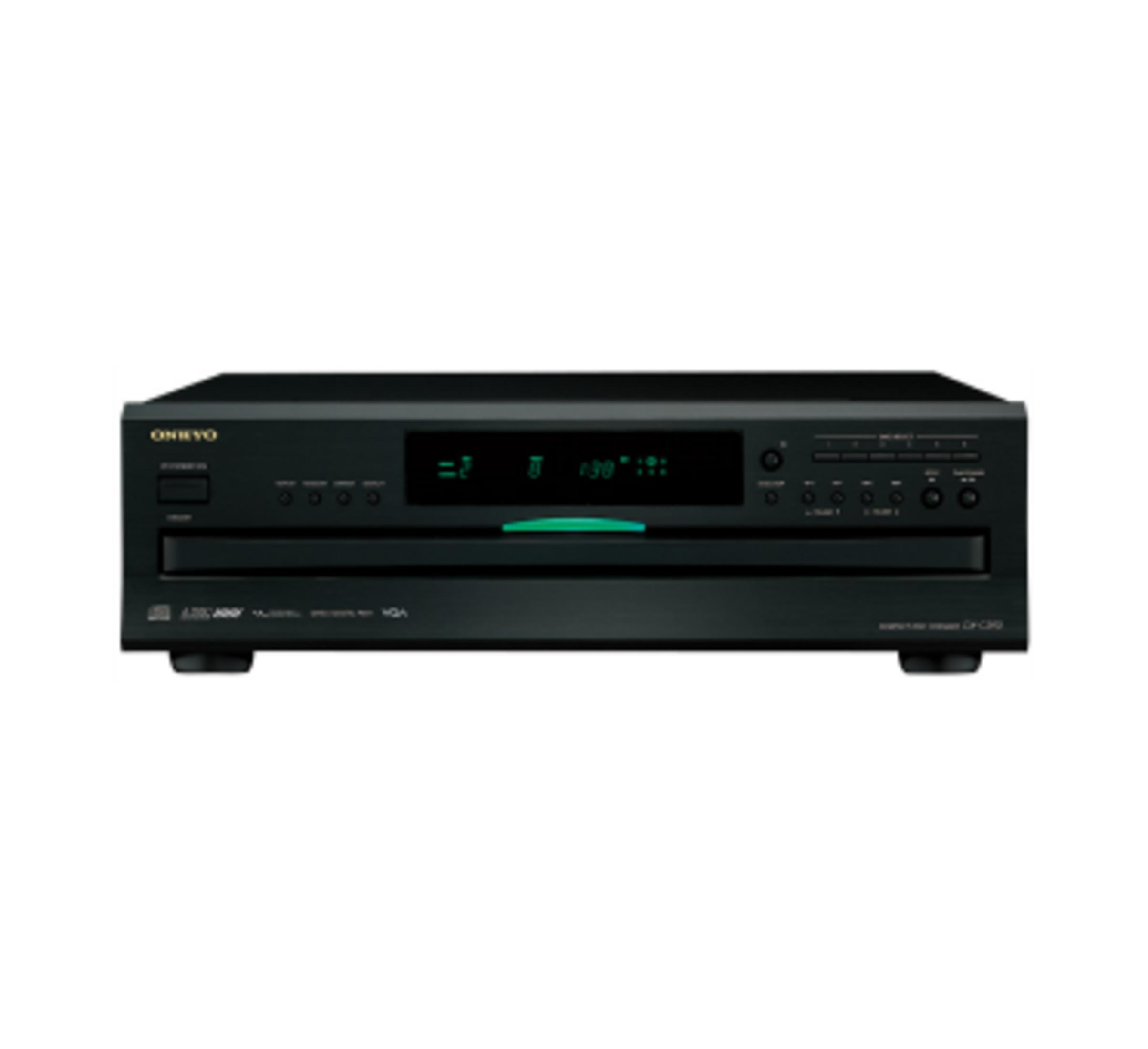Schwarzer CD-Player mit silbernem Display und grüner Leiste.