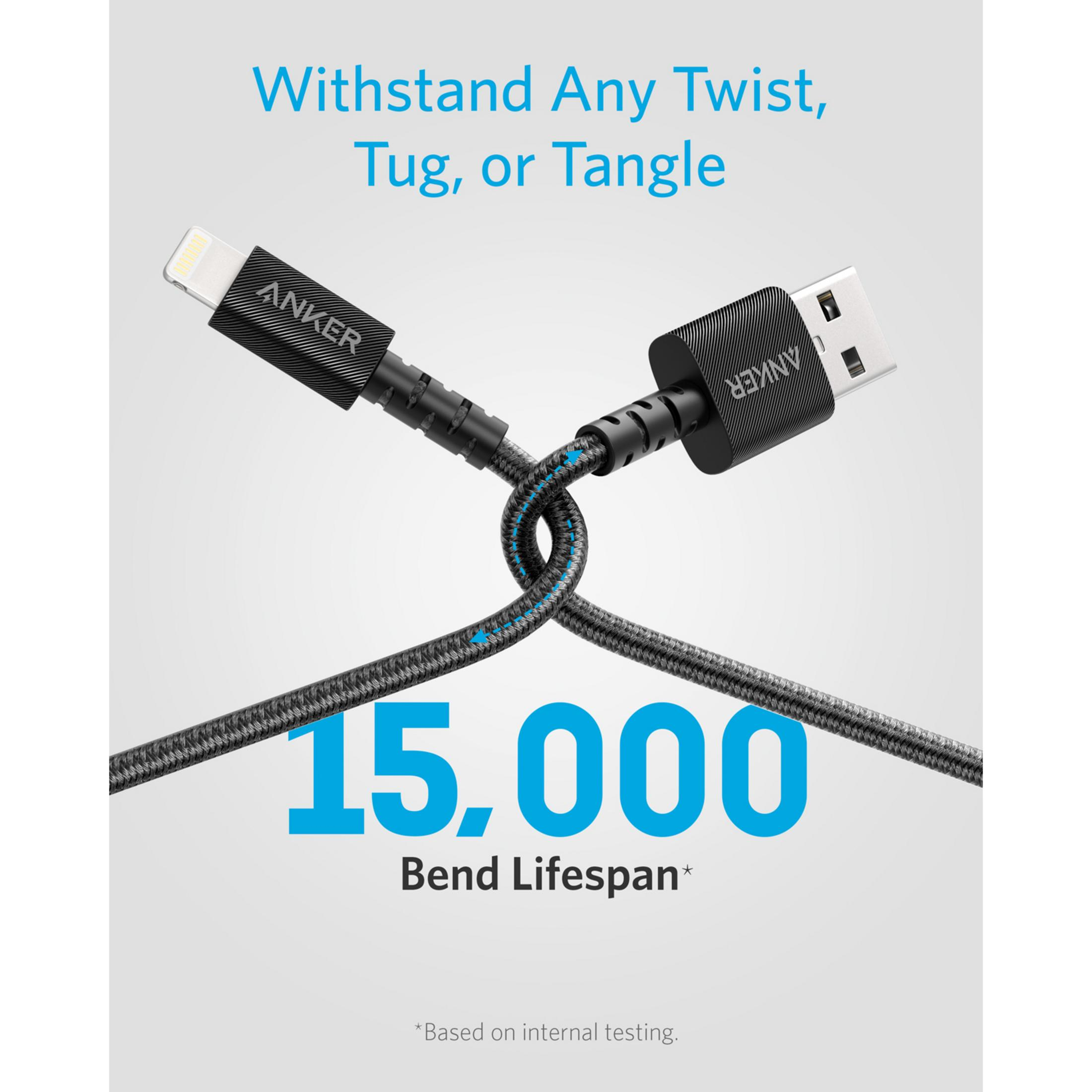 Cavo Anker con connettori Lightning e USB-A, durata di 15.000 piegamenti.