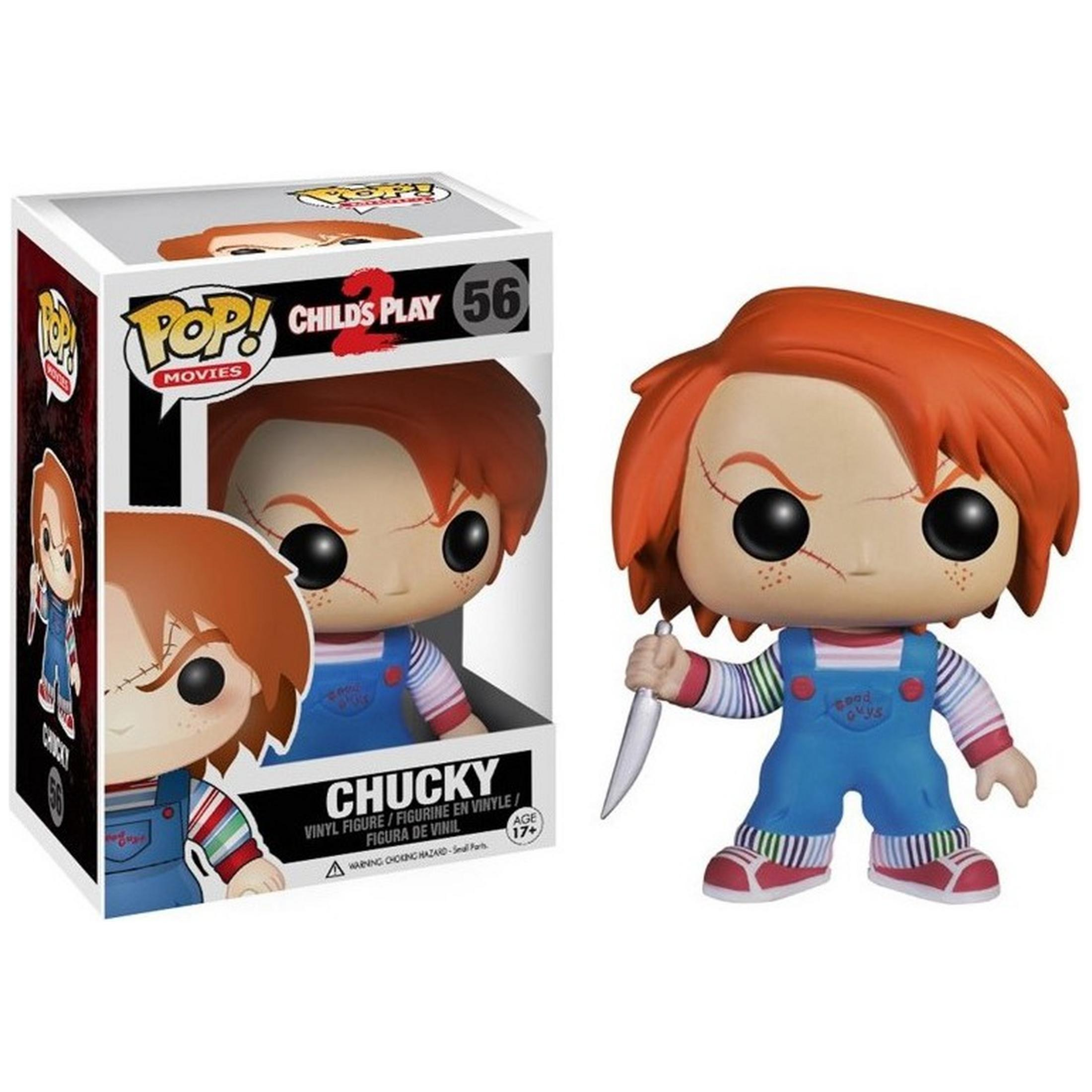 Figurka Chucky Funko Pop! z nożem, obok pudełka.