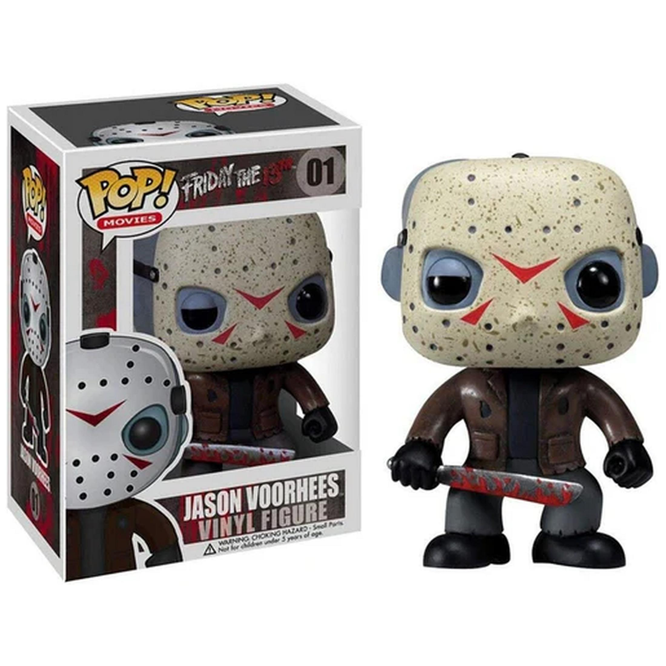 Figurka Funko Pop! Jason Voorhees w pudełku. Trzyma zakrwawiony nóż.