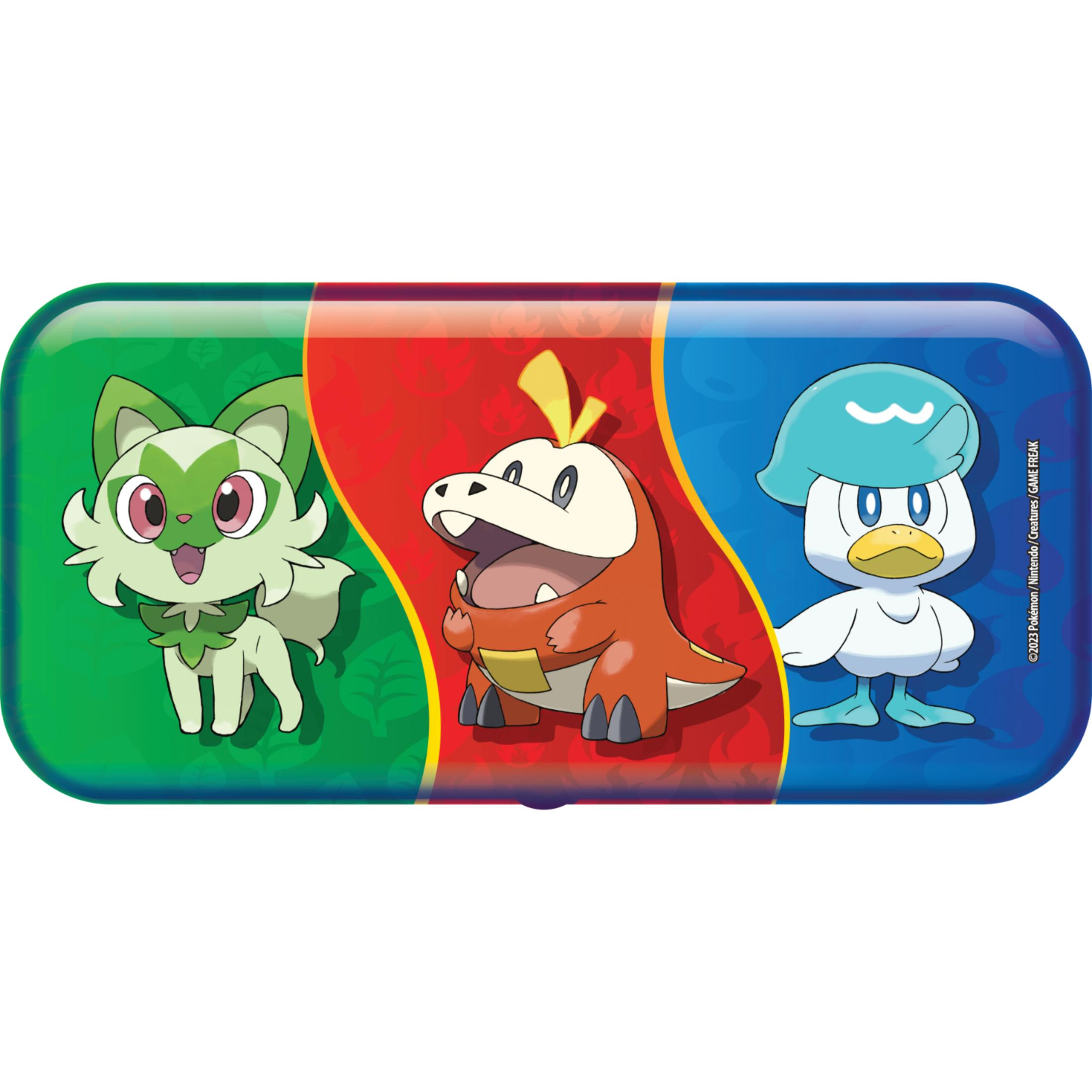 Drei Pokémon: ein grünes Kätzchen, ein orangefarbener Krokodil und eine weiße Ente.