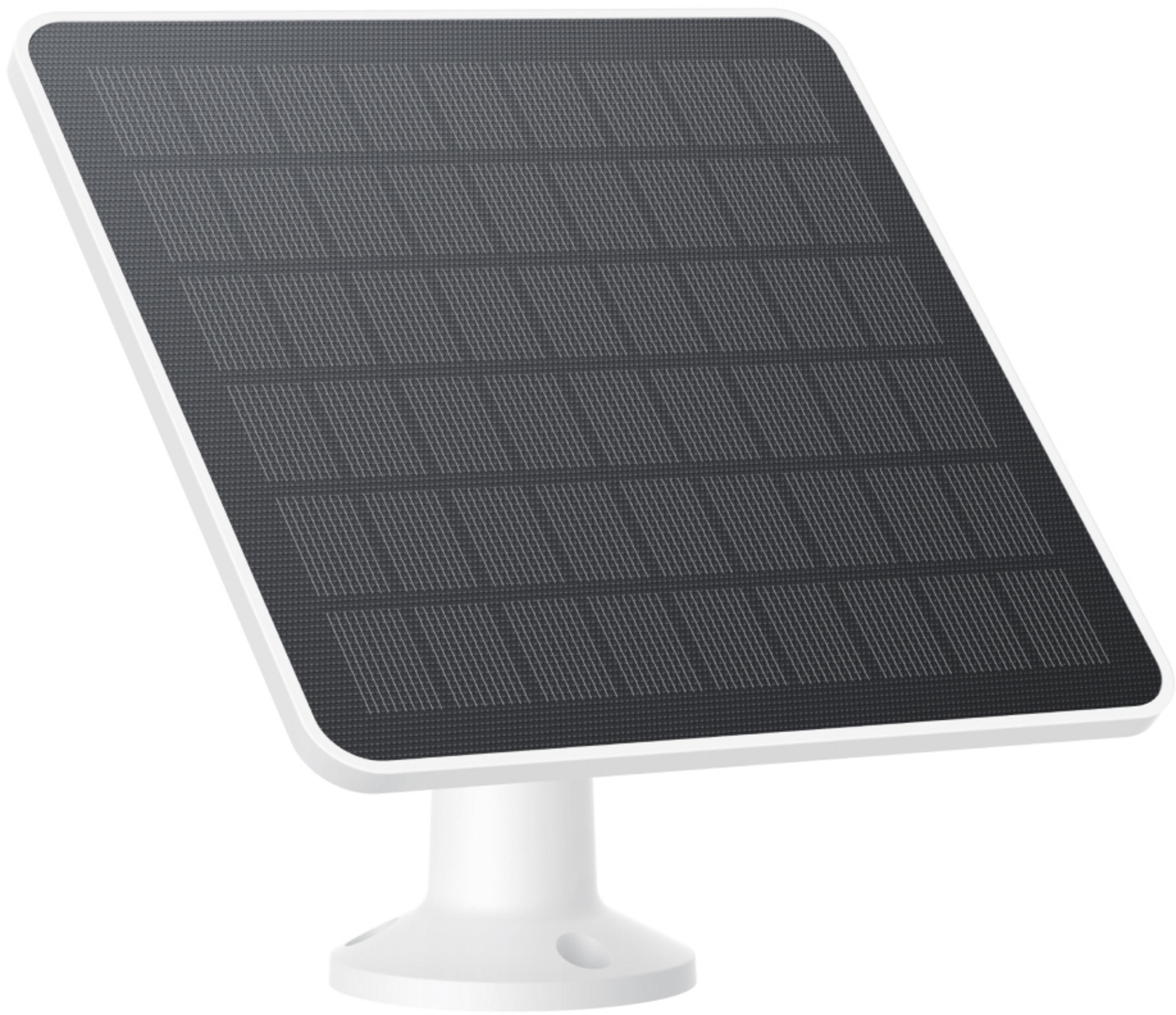 Ein weißer Solarpanel-Halter mit einem schwarzen Solarpanel.