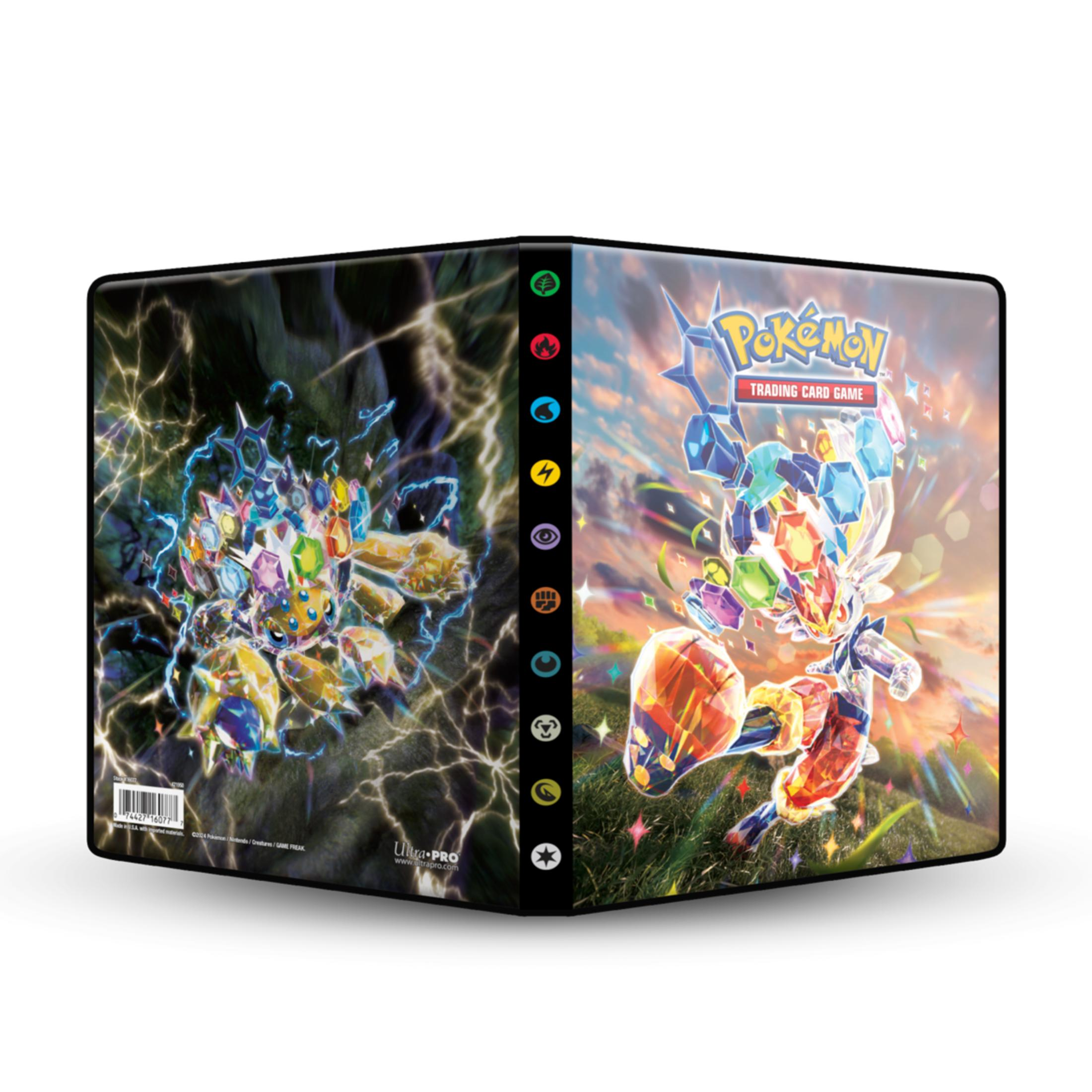 Pokémon-Ordner mit Illustrationen von Pokémon-Karten und Energie-Symbolen.