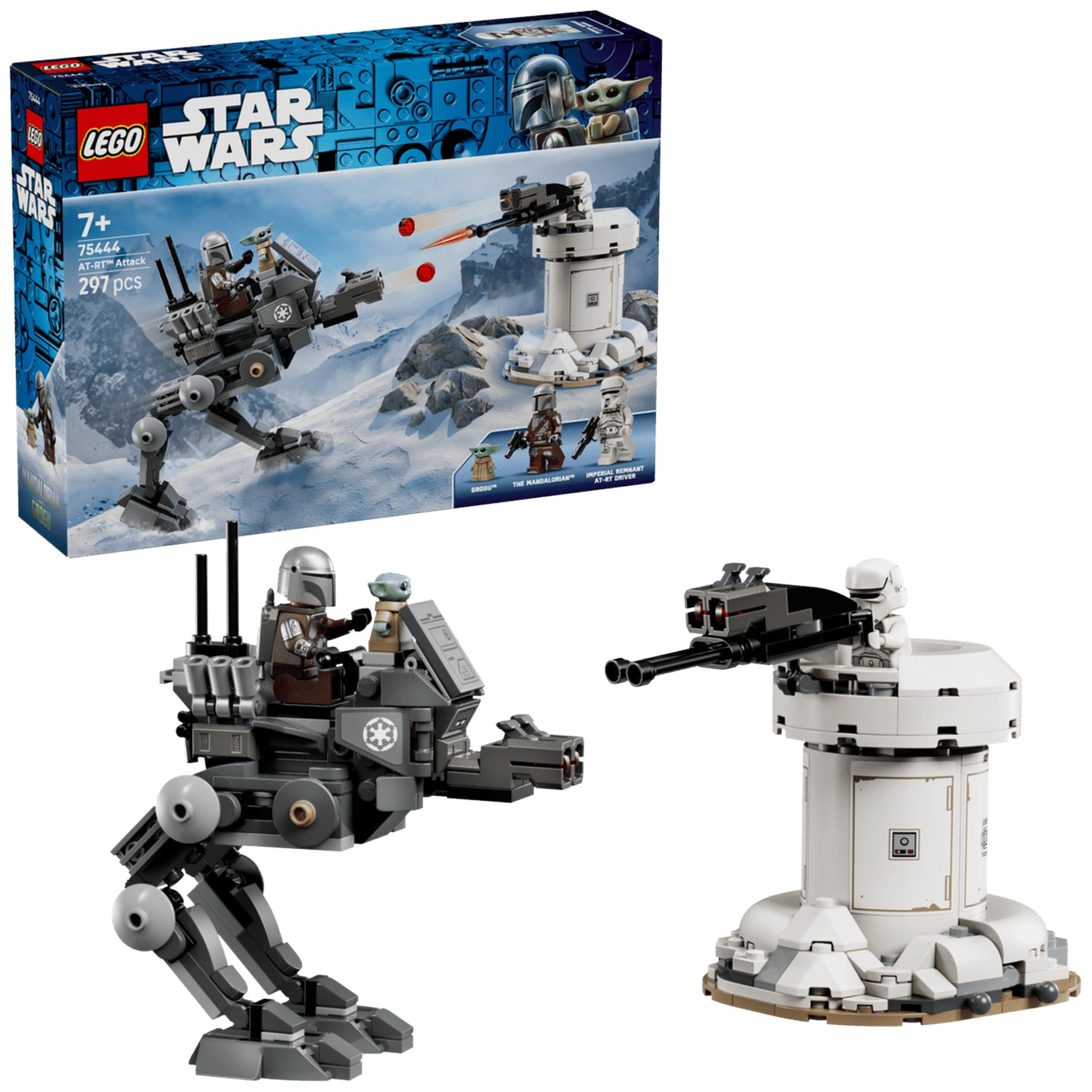 Set Lego Star Wars AT-RT con Mandaloriano, Grogu y torreta.