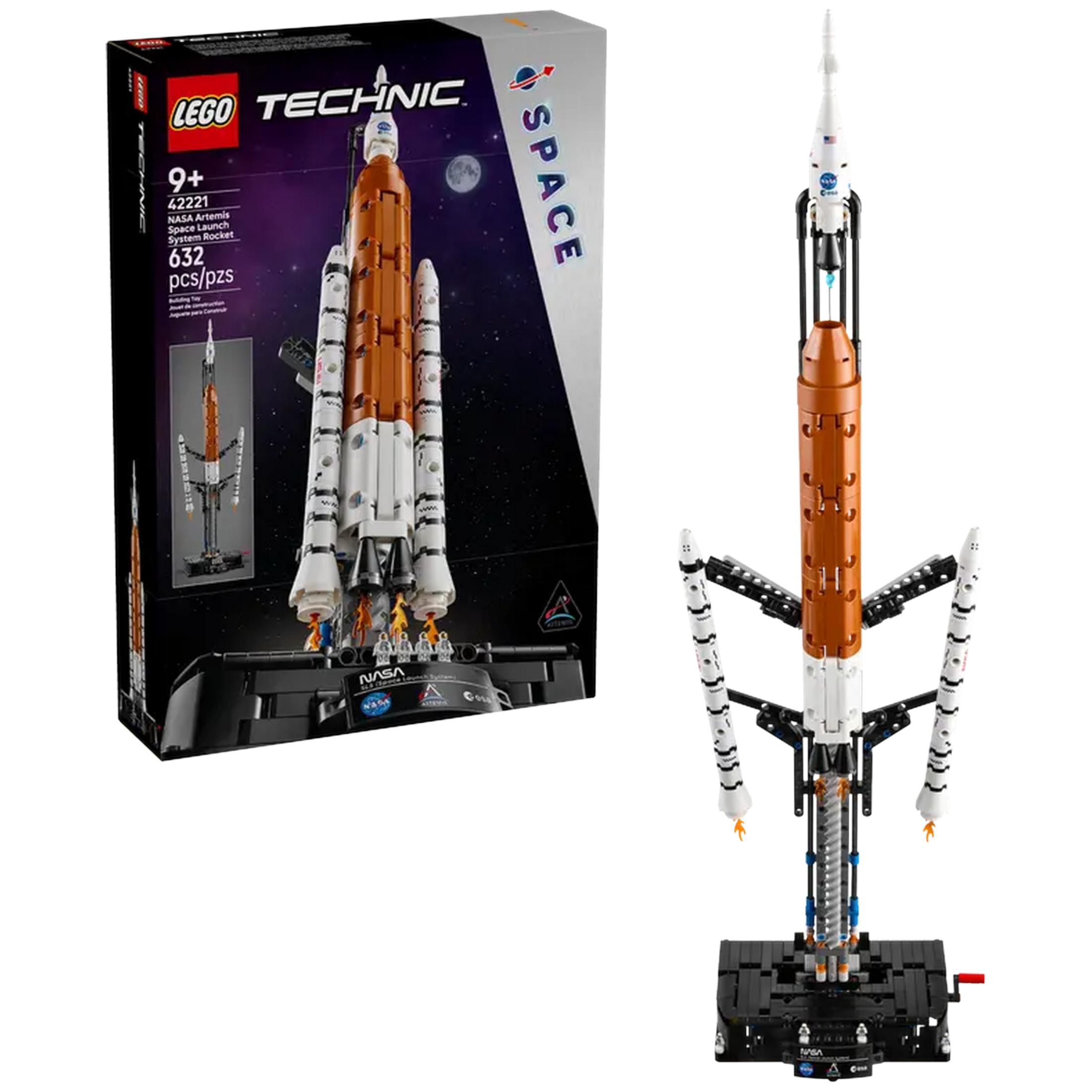 Rakieta LEGO Technic NASA Artemis, złożona i w pudełku.