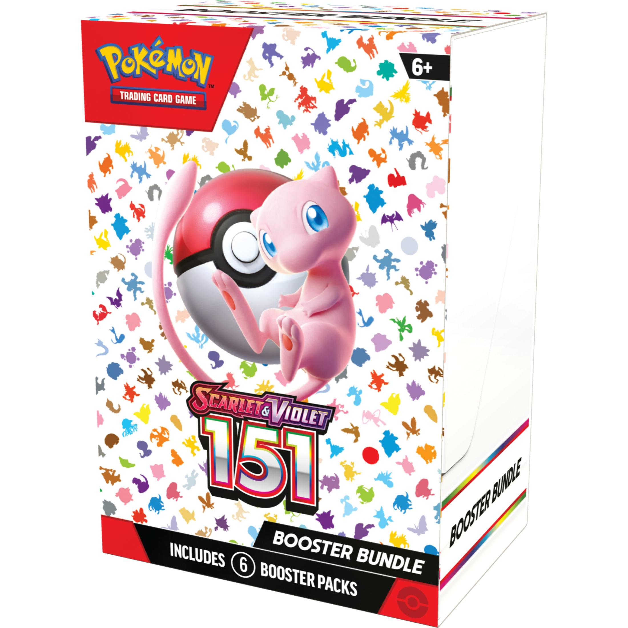 Bundle Booster Pokémon con Mew, Poké Ball e icone colorate. Età 6+.