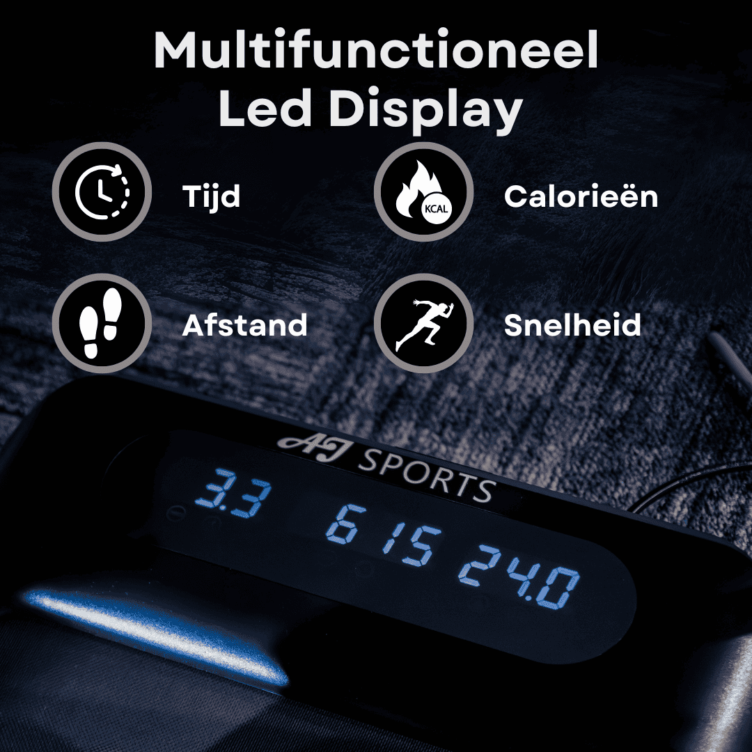 AJ Sports multifunctioneel LED display toont Tijd, Calorieën, Afstand en Snelheid.