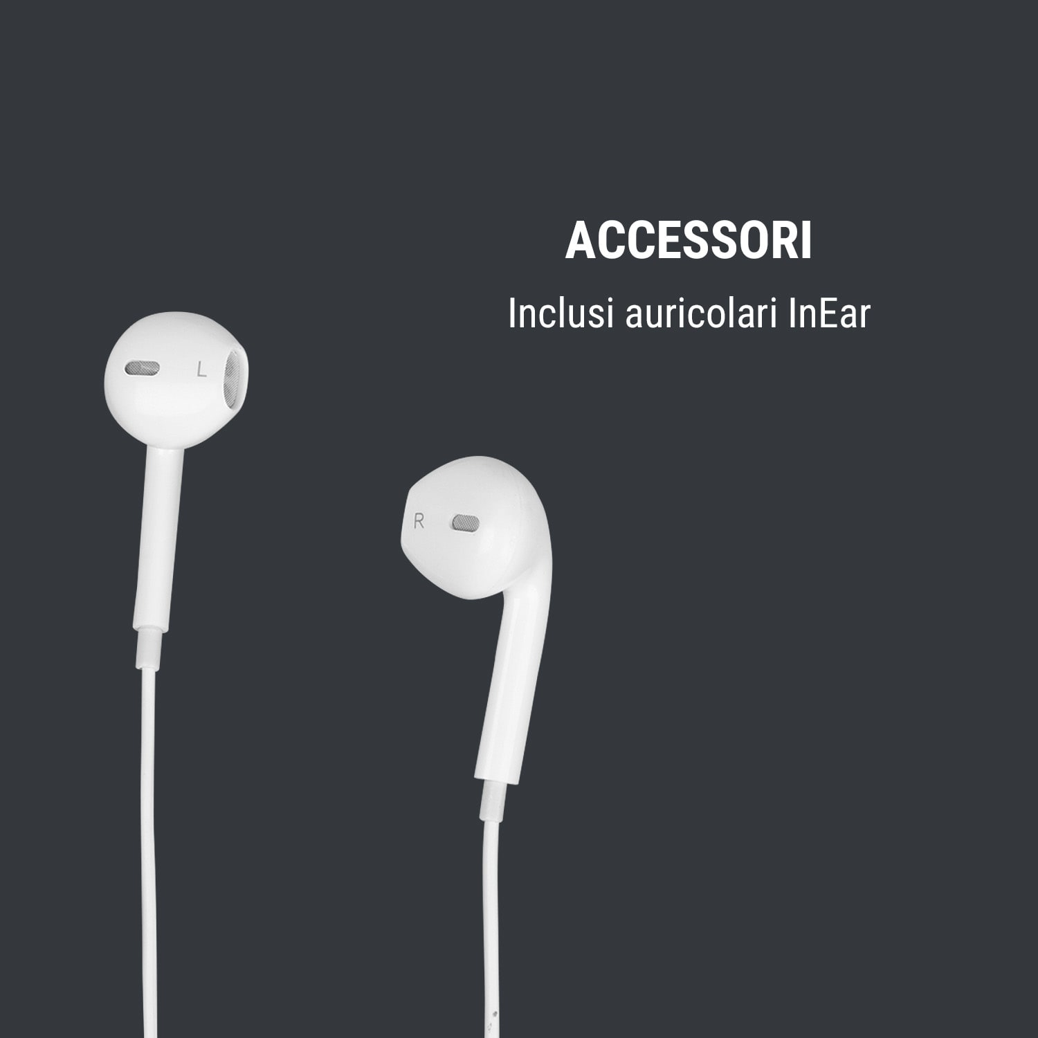 Weiße In-Ear-Kopfhörer, ein Paar, auf dunklem Hintergrund.
