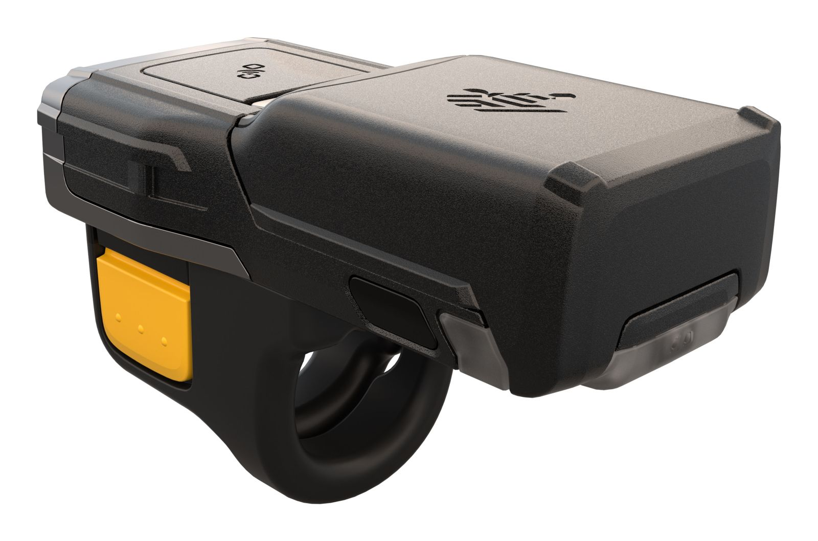 Uno scanner portatile nero con grilletto giallo e impugnatura ad anello.