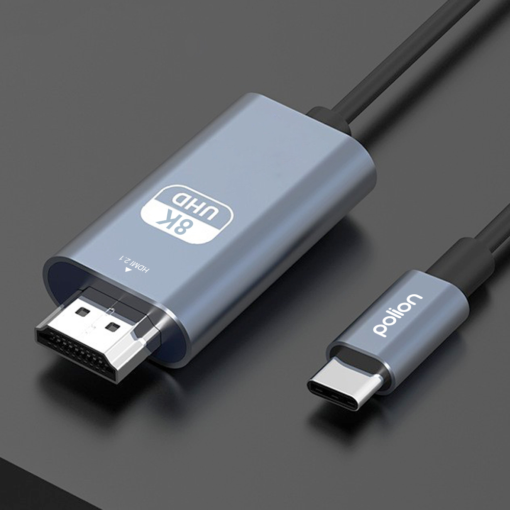 Kabel adaptera HDMI do USB-C z oznaczeniem 8K UHD i logo polion.