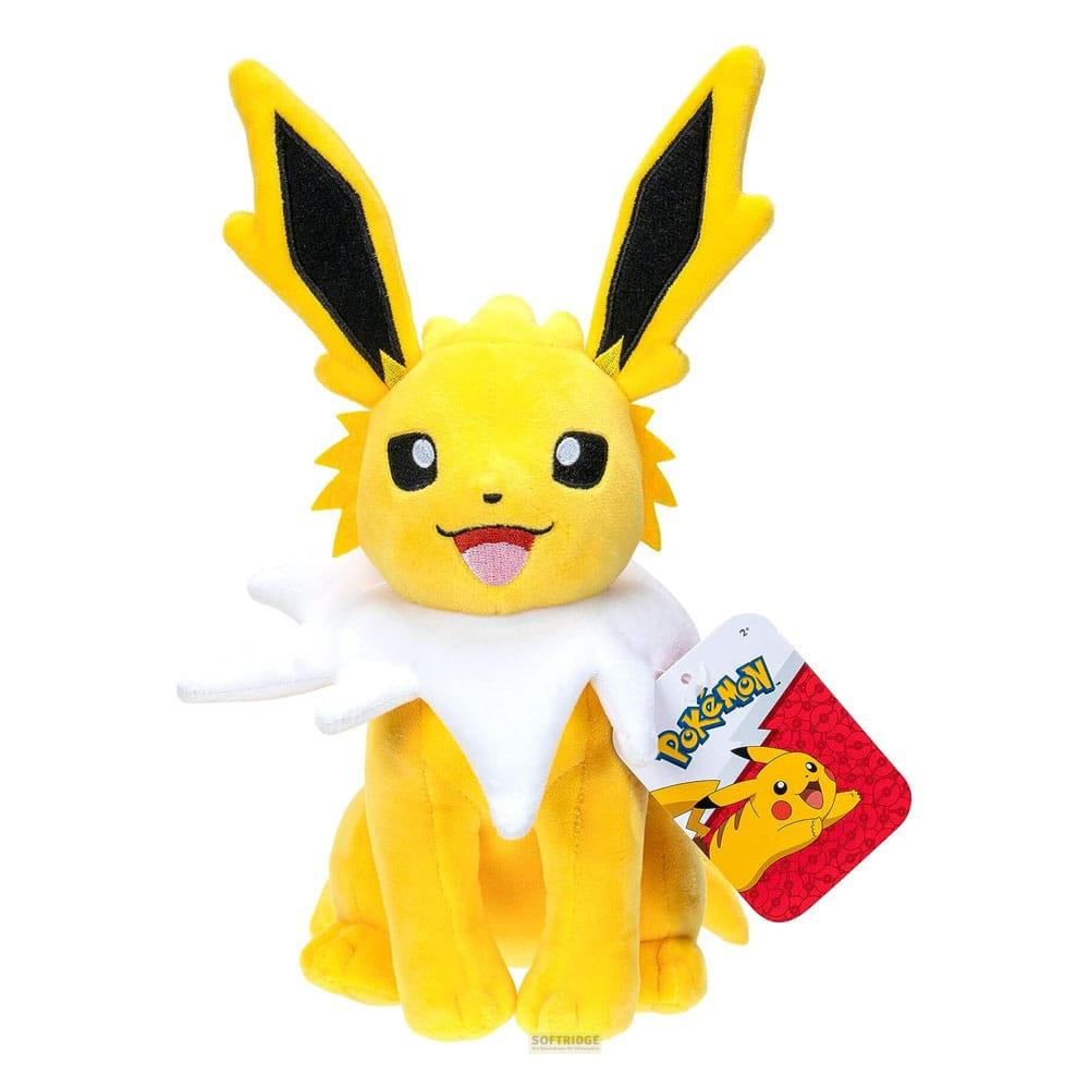 Ein gelbes Jolteon Plüschtier mit großen schwarzspitzen Ohren und weißem Stachelfell.