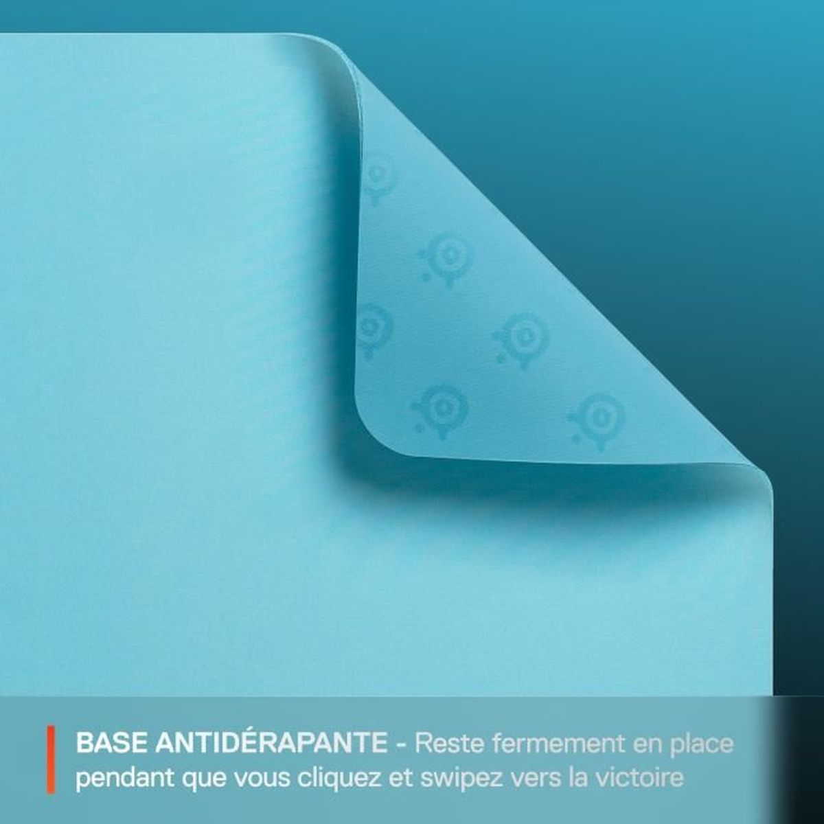 Base blu antiscivolo con motivo a logo, un angolo è sollevato.