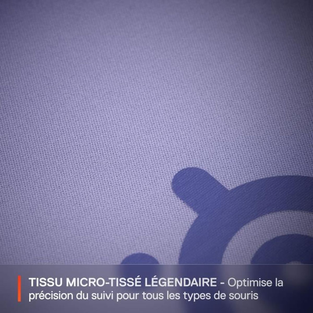 Tessuto viola con icone e testo blu.