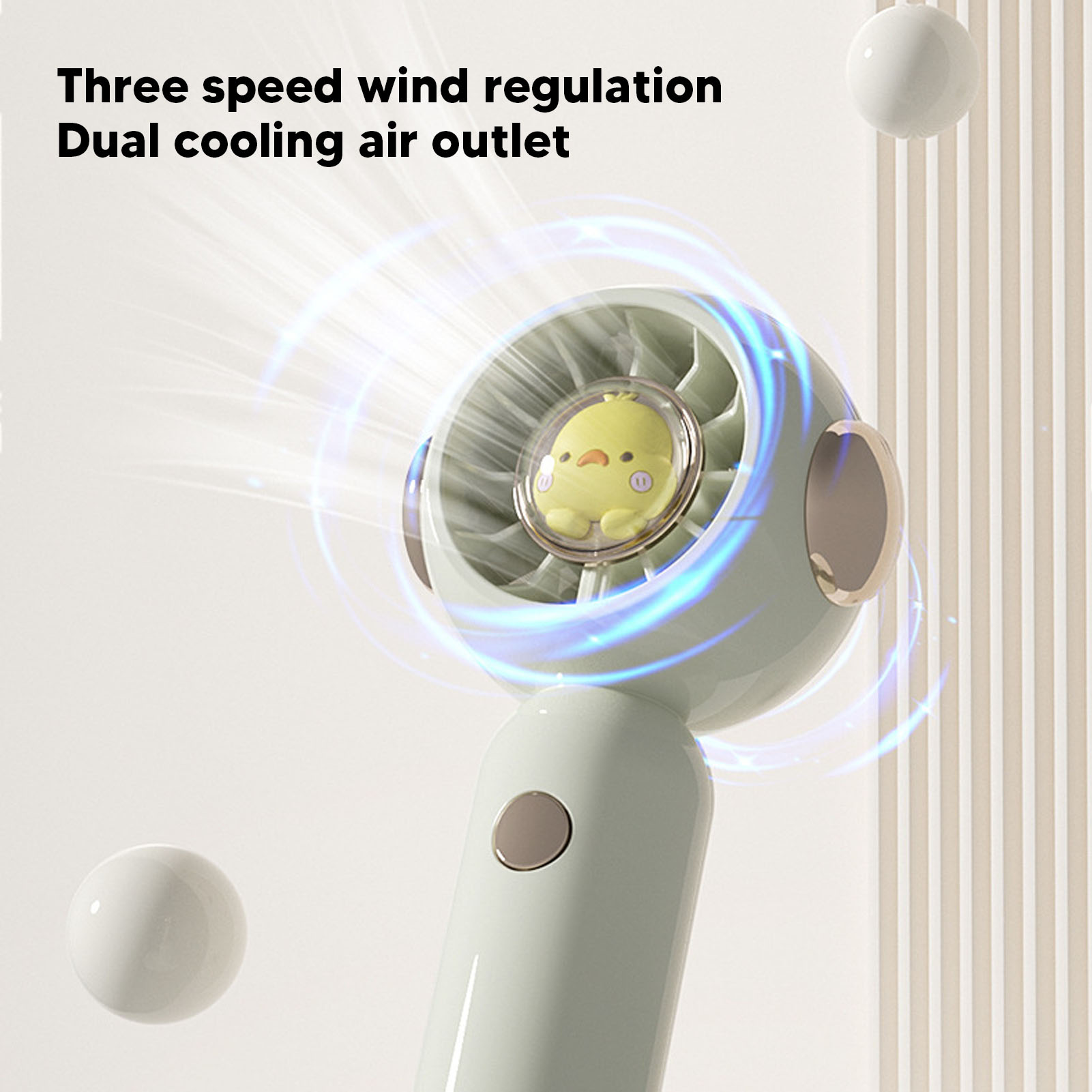Ein leichter Ventilator mit einem Küken-Motiv und drei Geschwindigkeitsstufen.