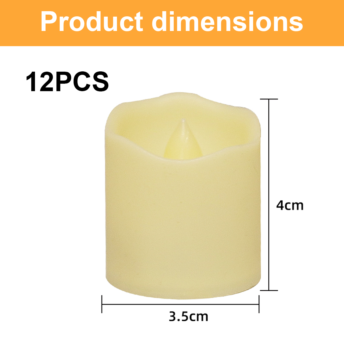 Eine cremefarbene LED-Kerze, 3,5 cm breit und 4 cm hoch.