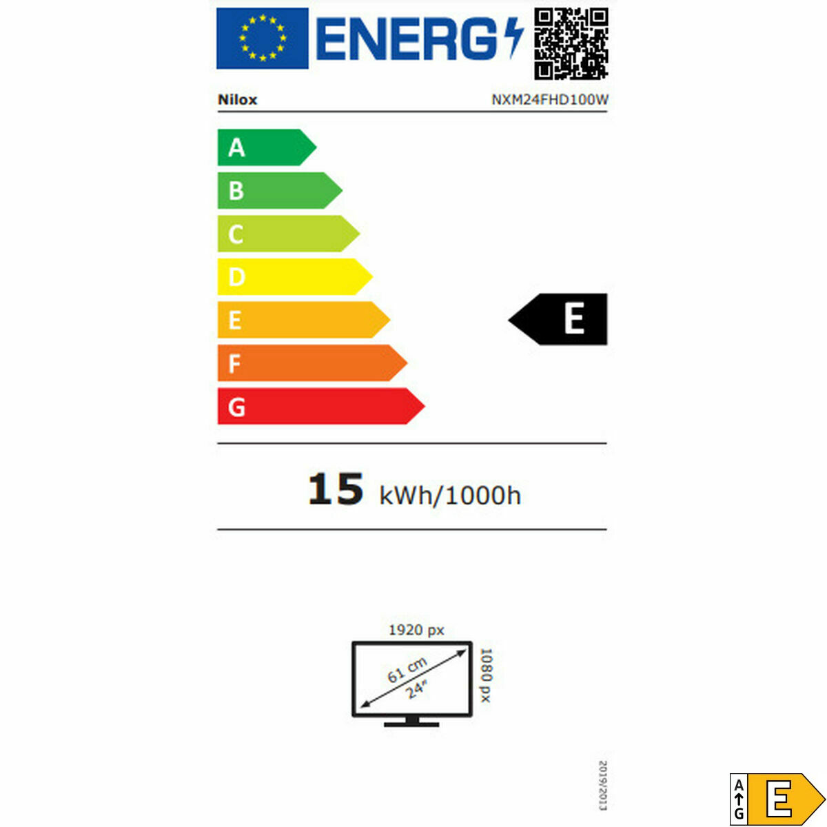 Energieeffizienzlabel für einen 24-Zoll-Bildschirm mit Energieklasse E.