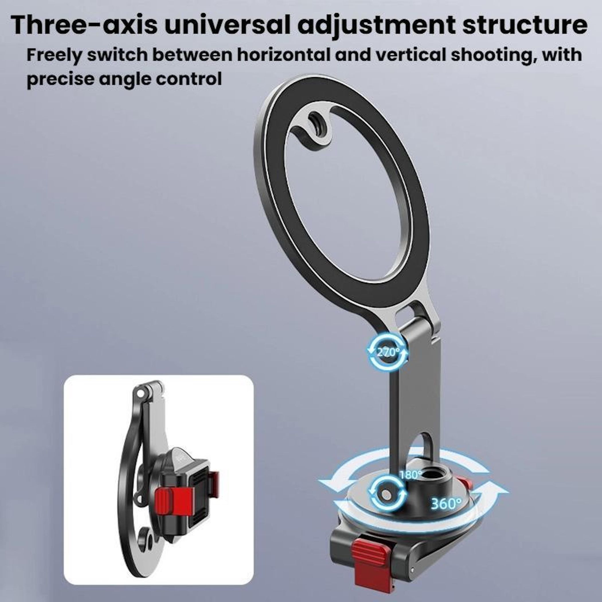 Ein drehbares Stativ mit 270°, 180° und 360° Anzeige.