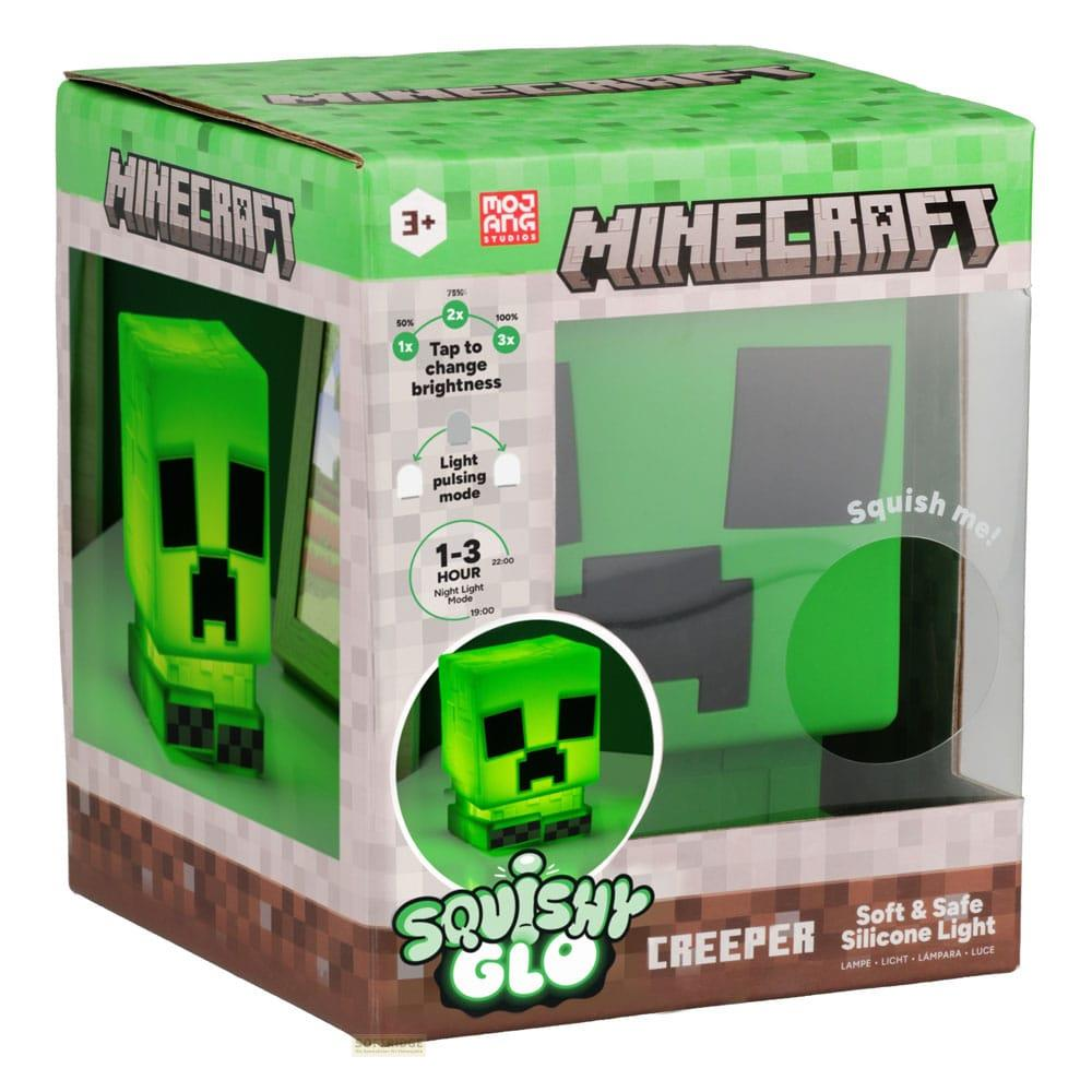 Silikonowa lampka Minecraft Creeper na opakowaniu z instrukcją jasności.