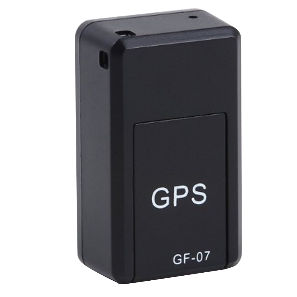 Ein kleiner schwarzer GPS-Tracker mit der Aufschrift "GPS" und "GF-07".