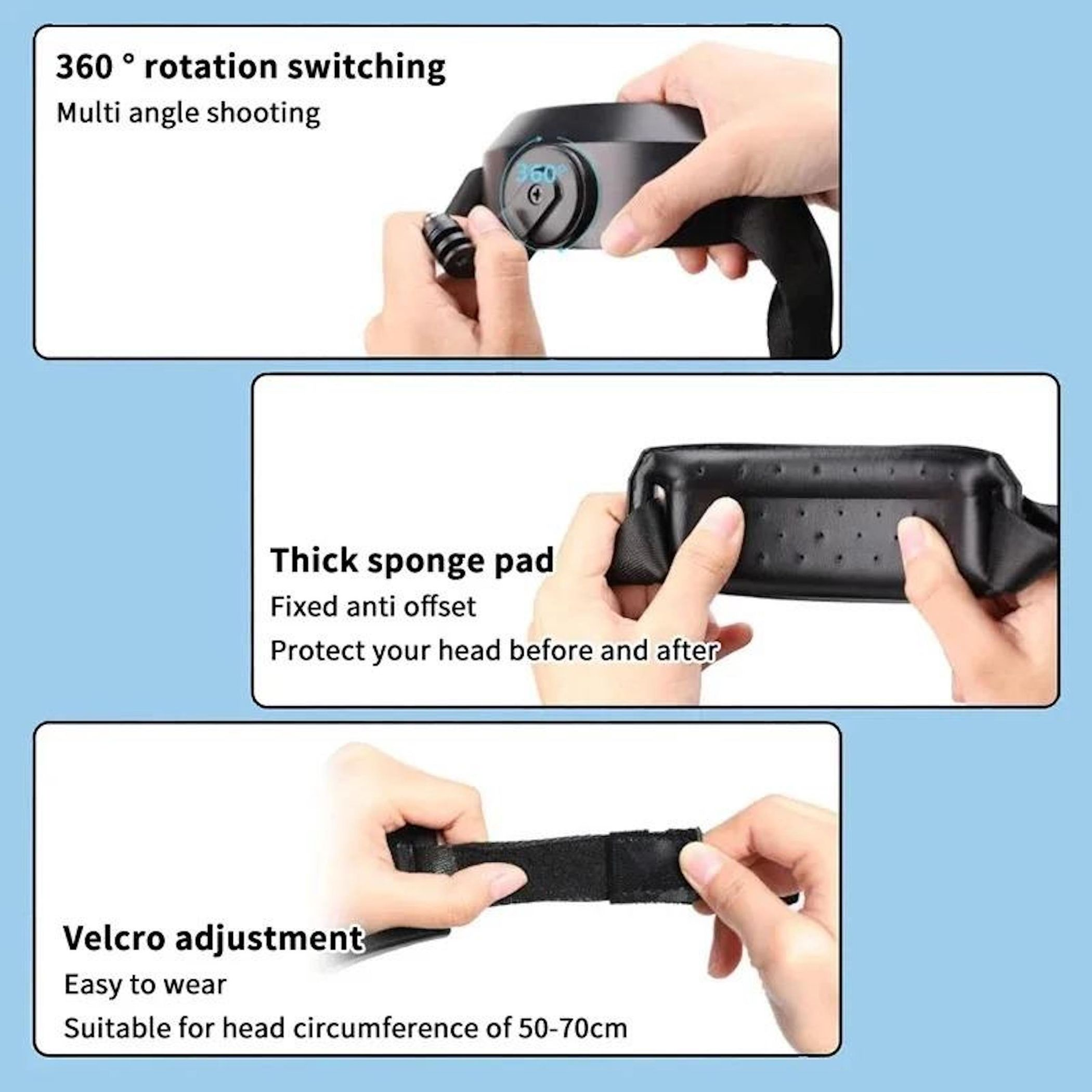 Ein Hände stellen eine 360-Grad-Drehung, ein Schwamm-Pad und einen Klettverschluss ein.