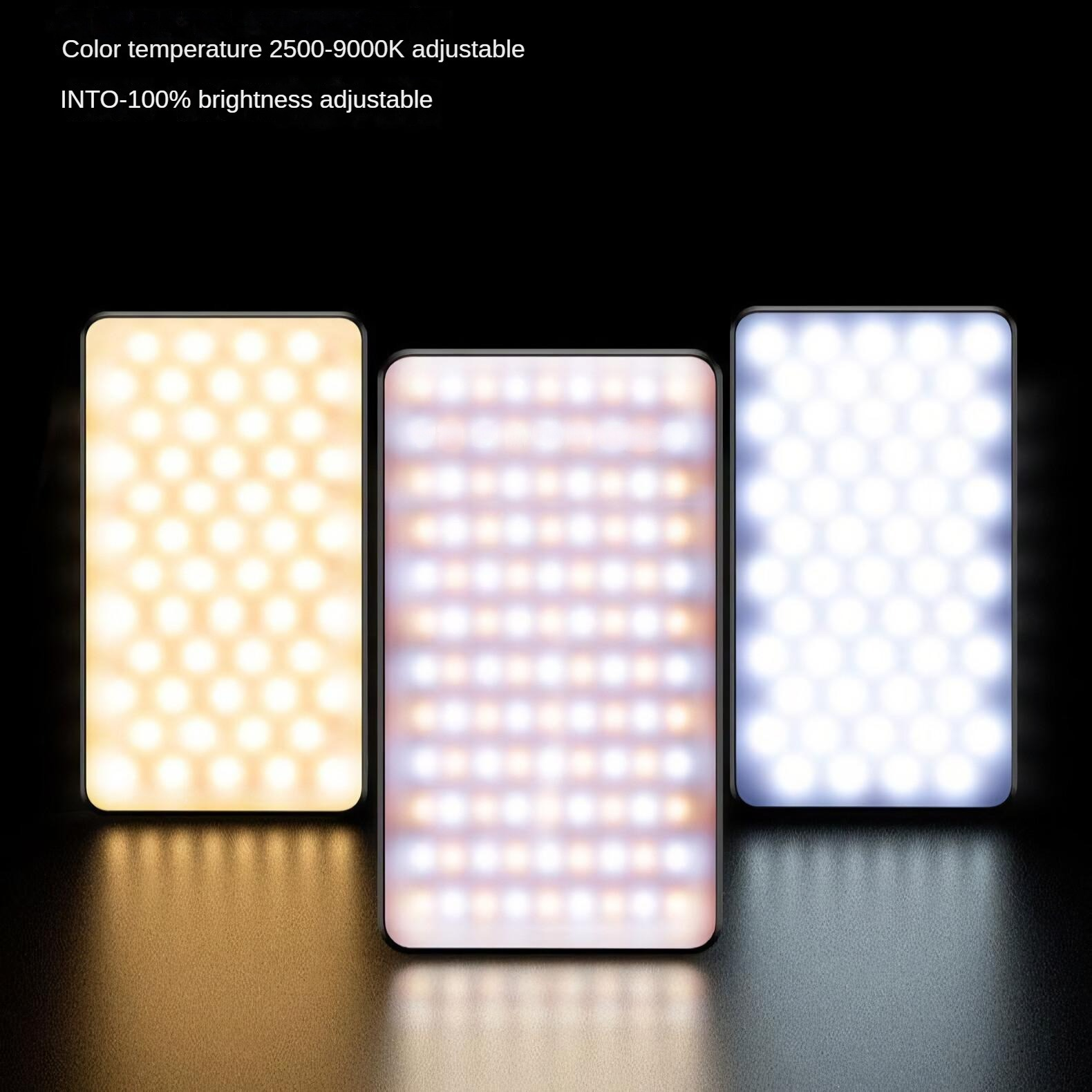 Drei LED-Leuchten zeigen unterschiedliche Farbtemperaturen und Helligkeitsstufen an.