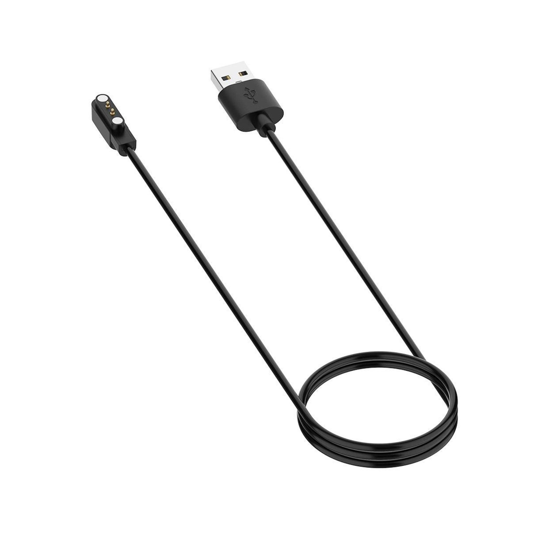 Ein schwarzes USB-Ladekabel mit magnetischem Anschluss.
