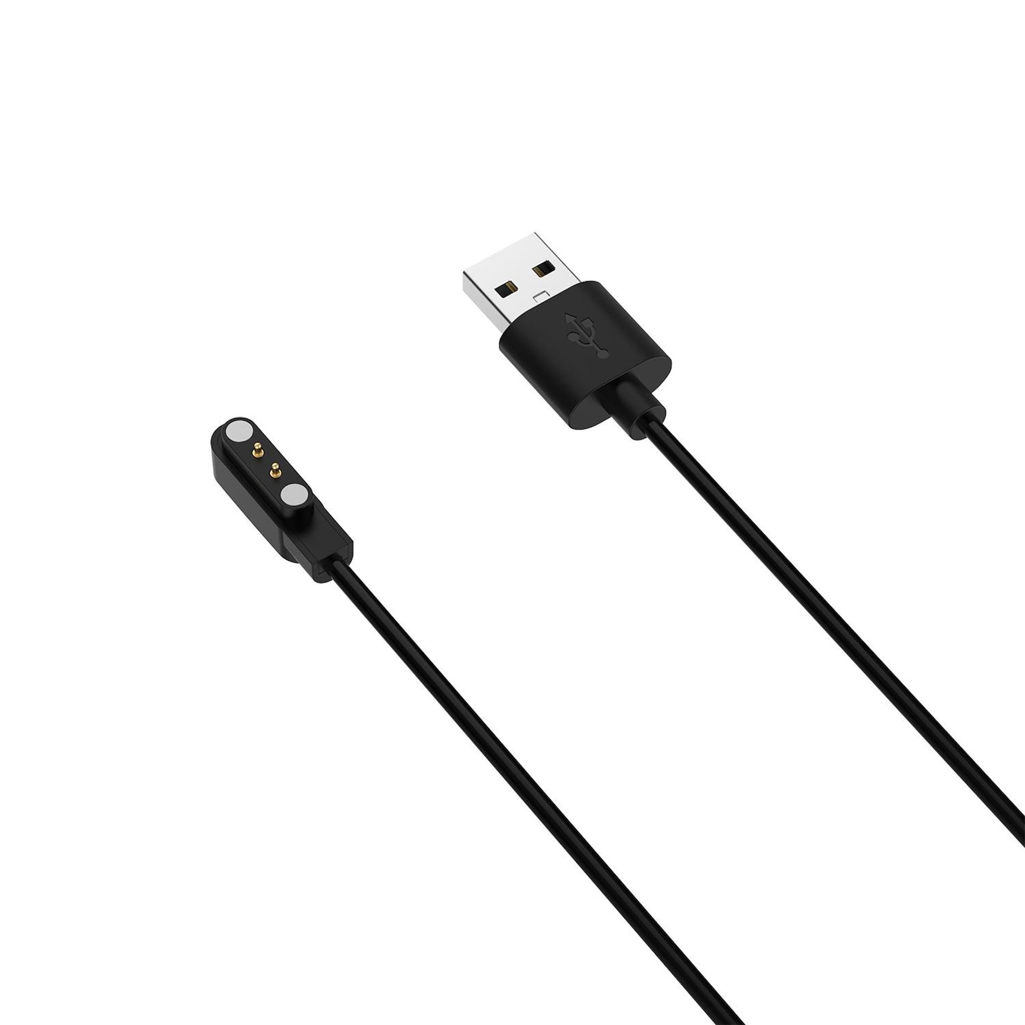 Schwarzes USB-Ladekabel mit Magnetstecker und USB-A-Anschluss.