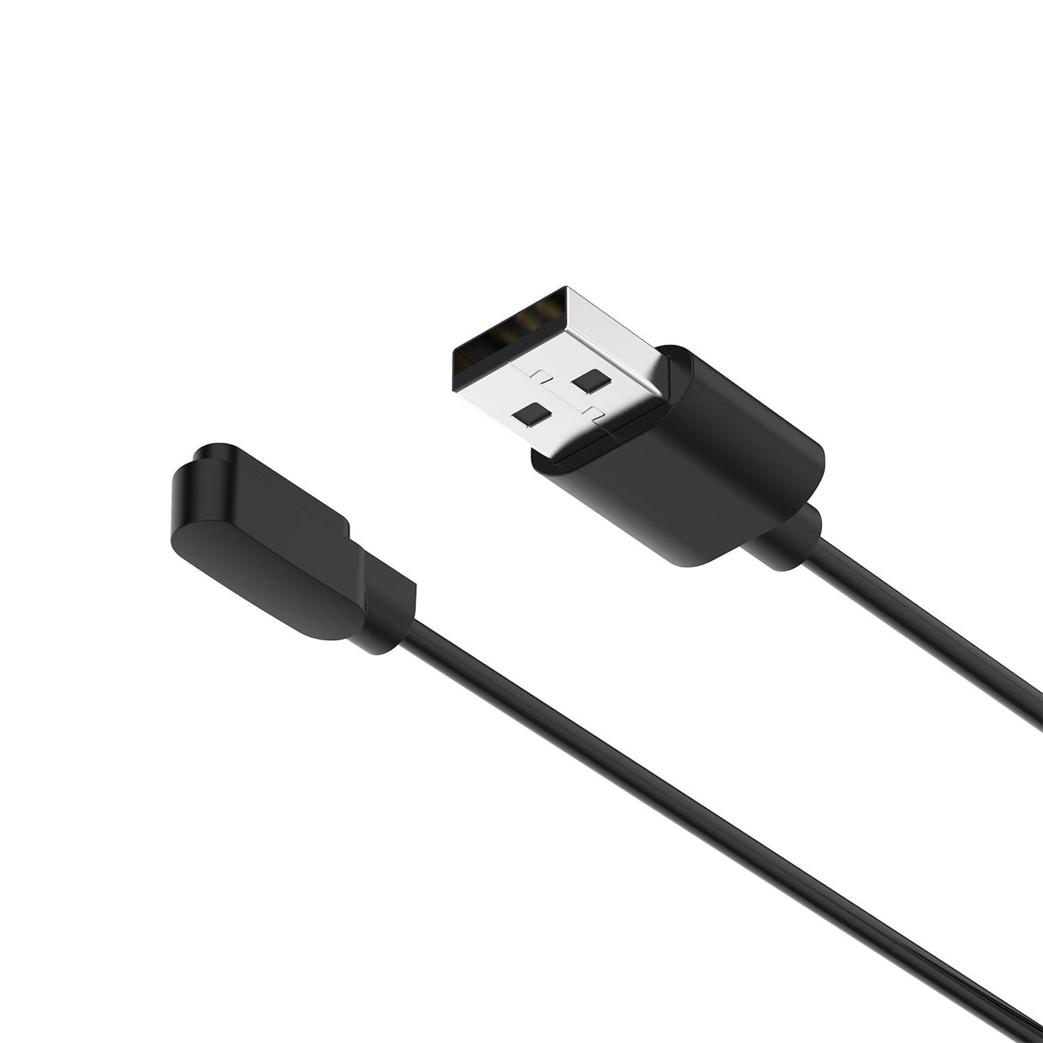 Ein schwarzer USB-A-Anschluss und ein magnetischer Ladeanschluss auf weißem Grund.