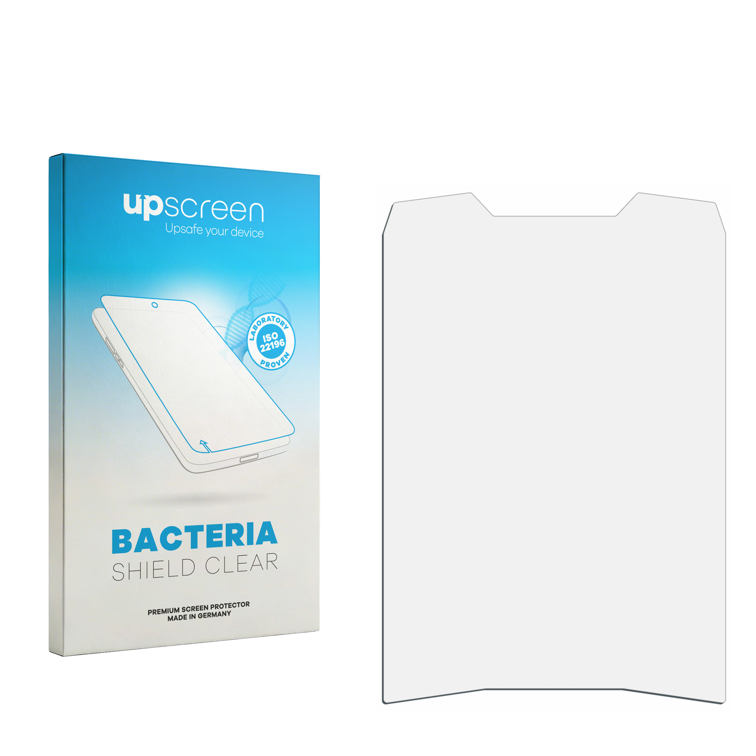Verpackung für einen Bildschirmschutz mit einer transparenten Schutzfolie daneben.