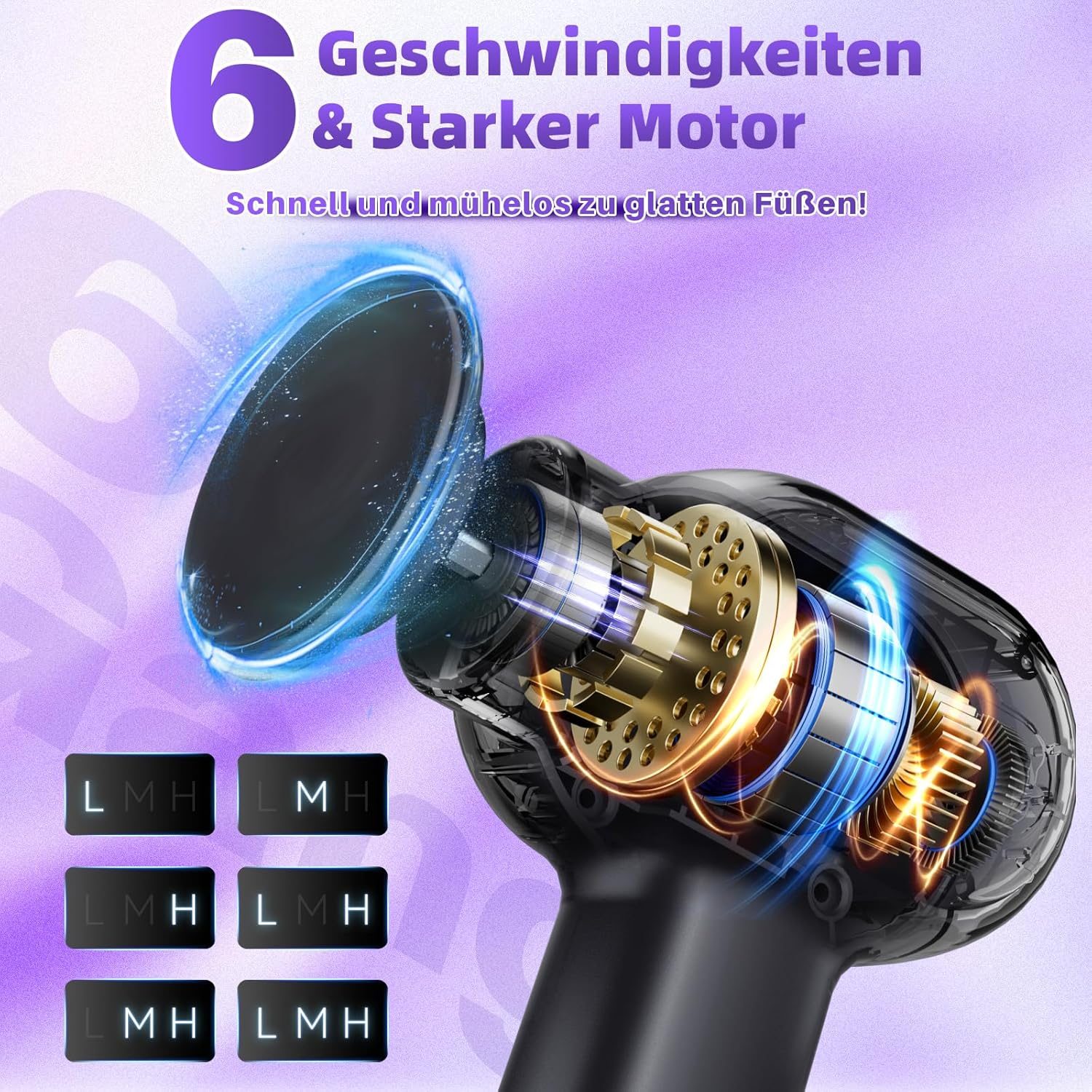 Ein elektrisches Gerät mit sechs Geschwindigkeiten und starkem Motor.