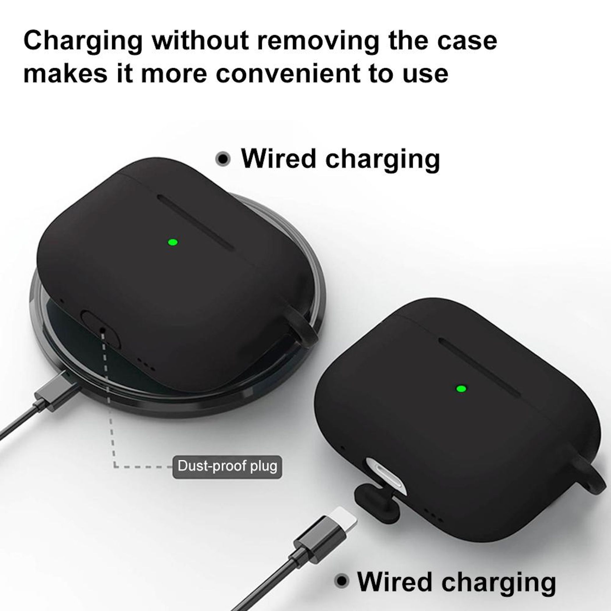 Dos fundas de carga negras, una en un cargador, otra con cable.