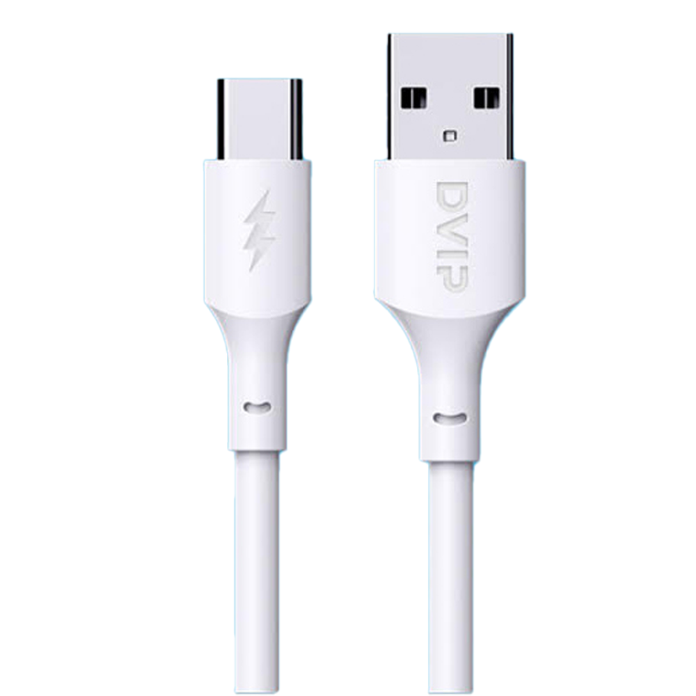 Yıldırım ve marka sembollü beyaz USB-C - USB-A kablosu.