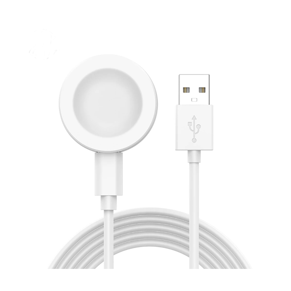 Şarj yuvası ve USB konektörlü, giyilebilir cihaz için beyaz USB şarj cihazı.