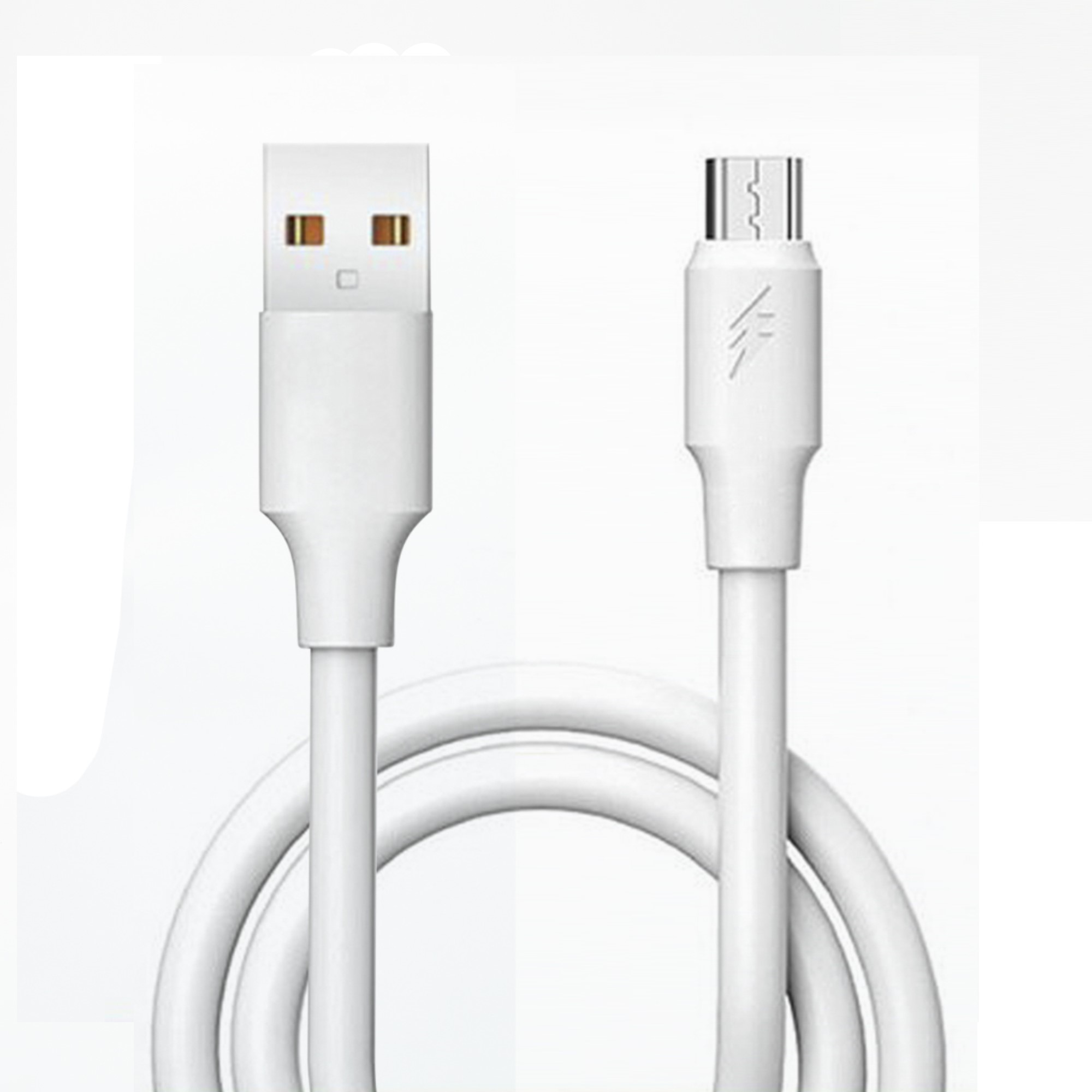 Standart USB-A ve Micro-USB konektörlü beyaz bir USB kablosu.