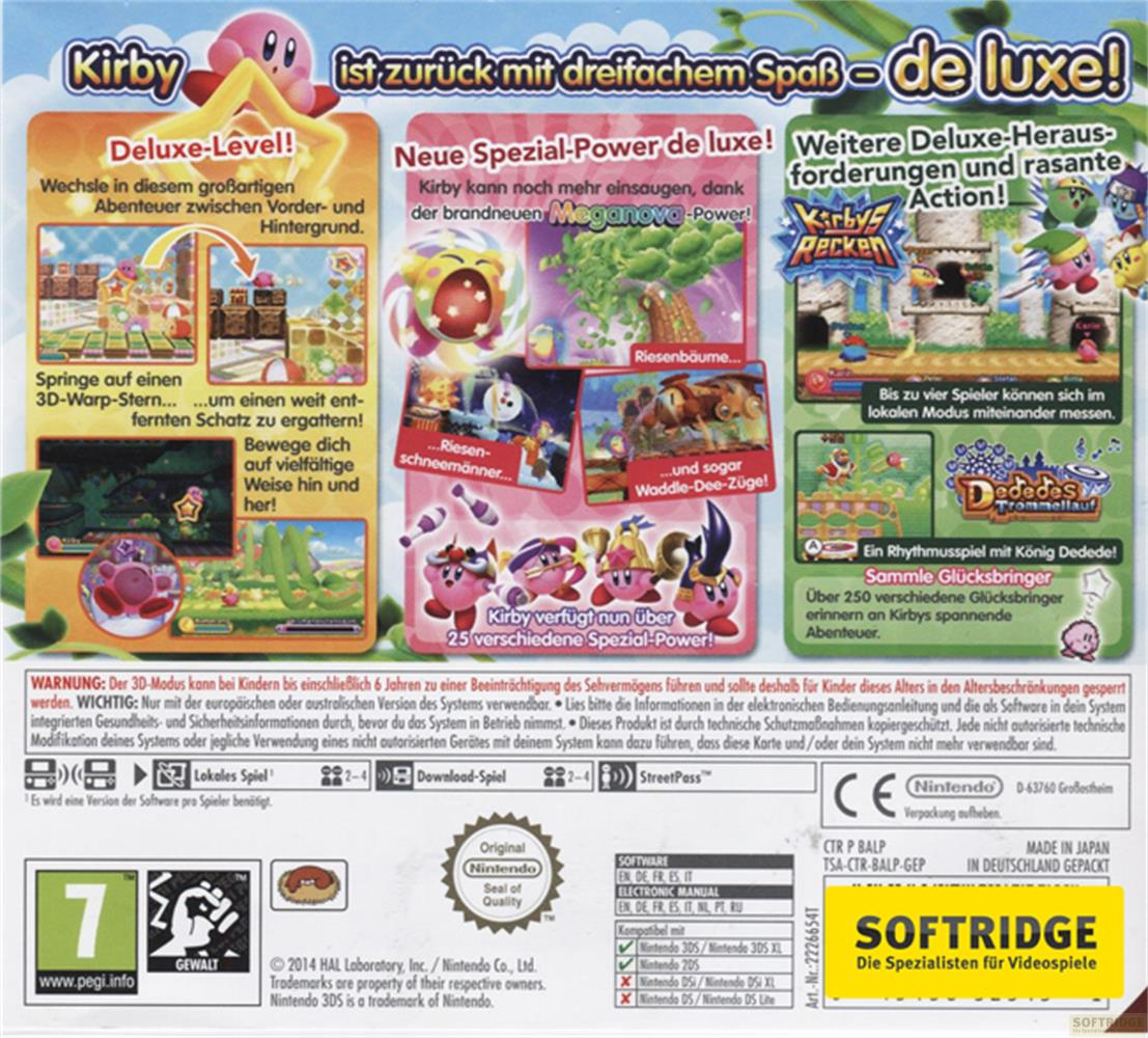 Gra Kirby na Nintendo 3DS z kolorowymi postaciami i scenami.