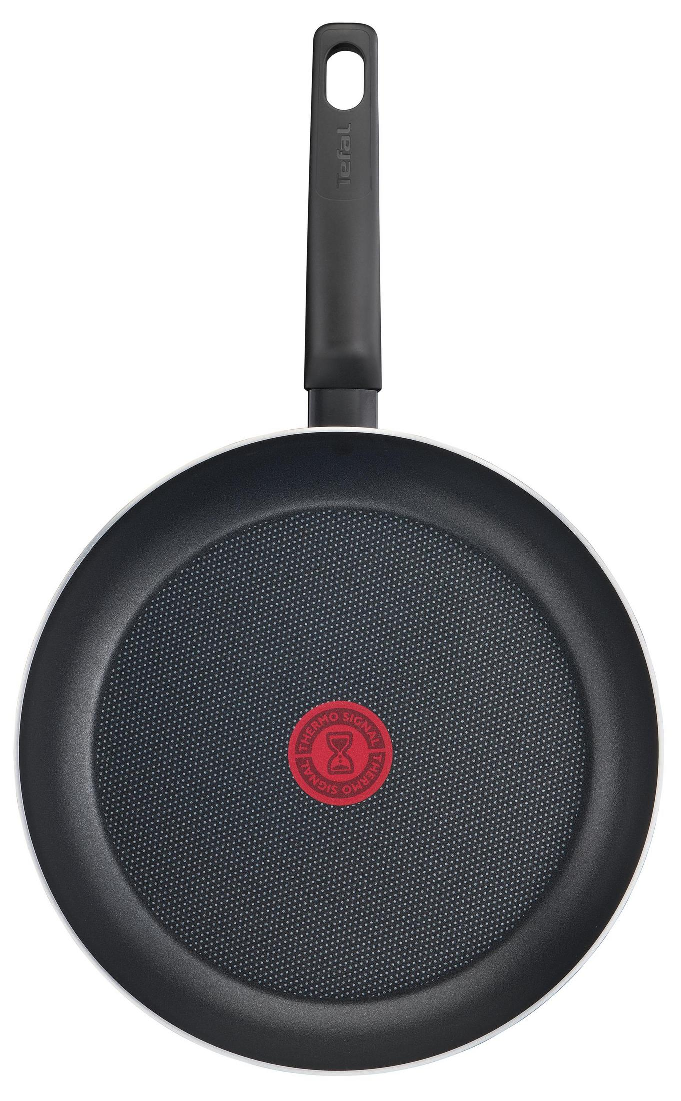 Black frying pan with a Thermo-Signal logo and black handle.