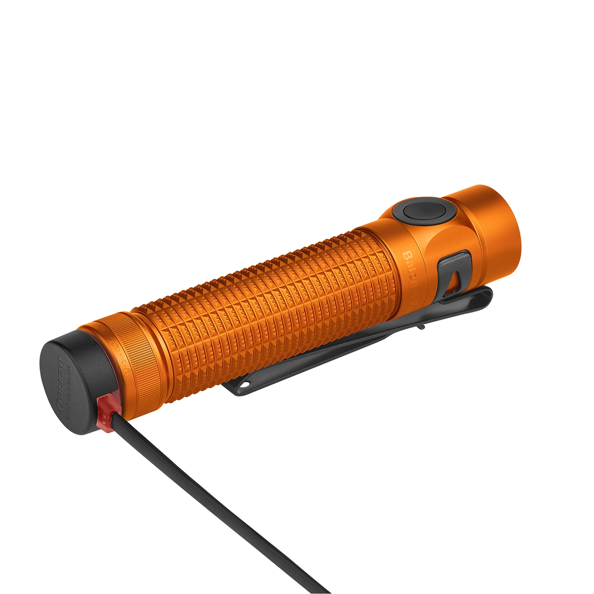 Linterna naranja con puerto de carga y clip