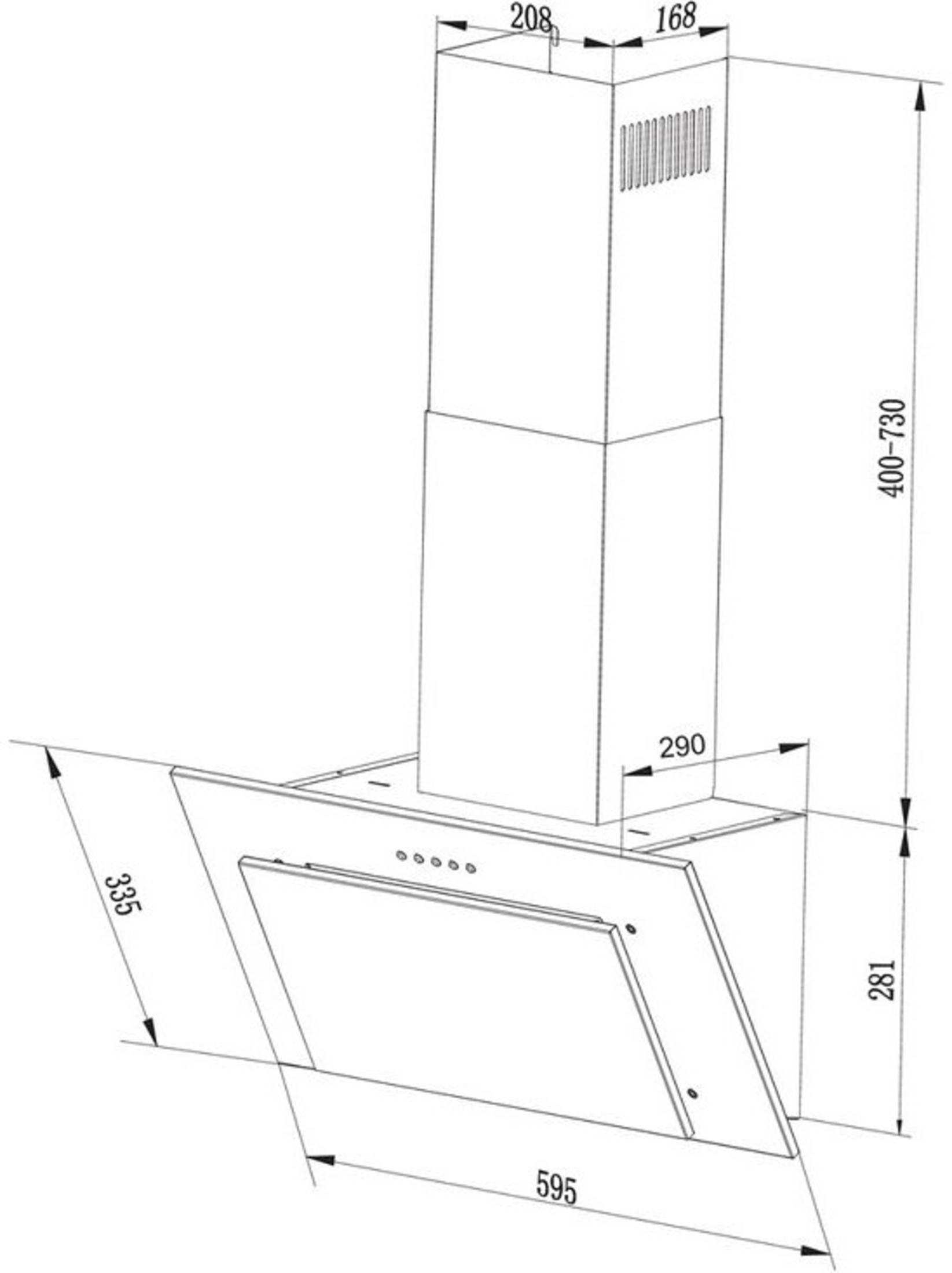 Dessin technique d'une hotte de cuisine avec dimensions.