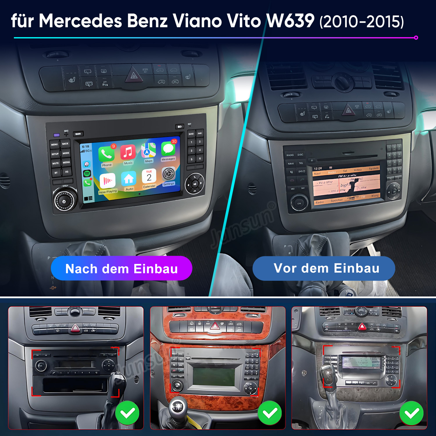 Vorher/Nachher Vergleich eines Mercedes Benz Viano Vito W639 Autoradios.